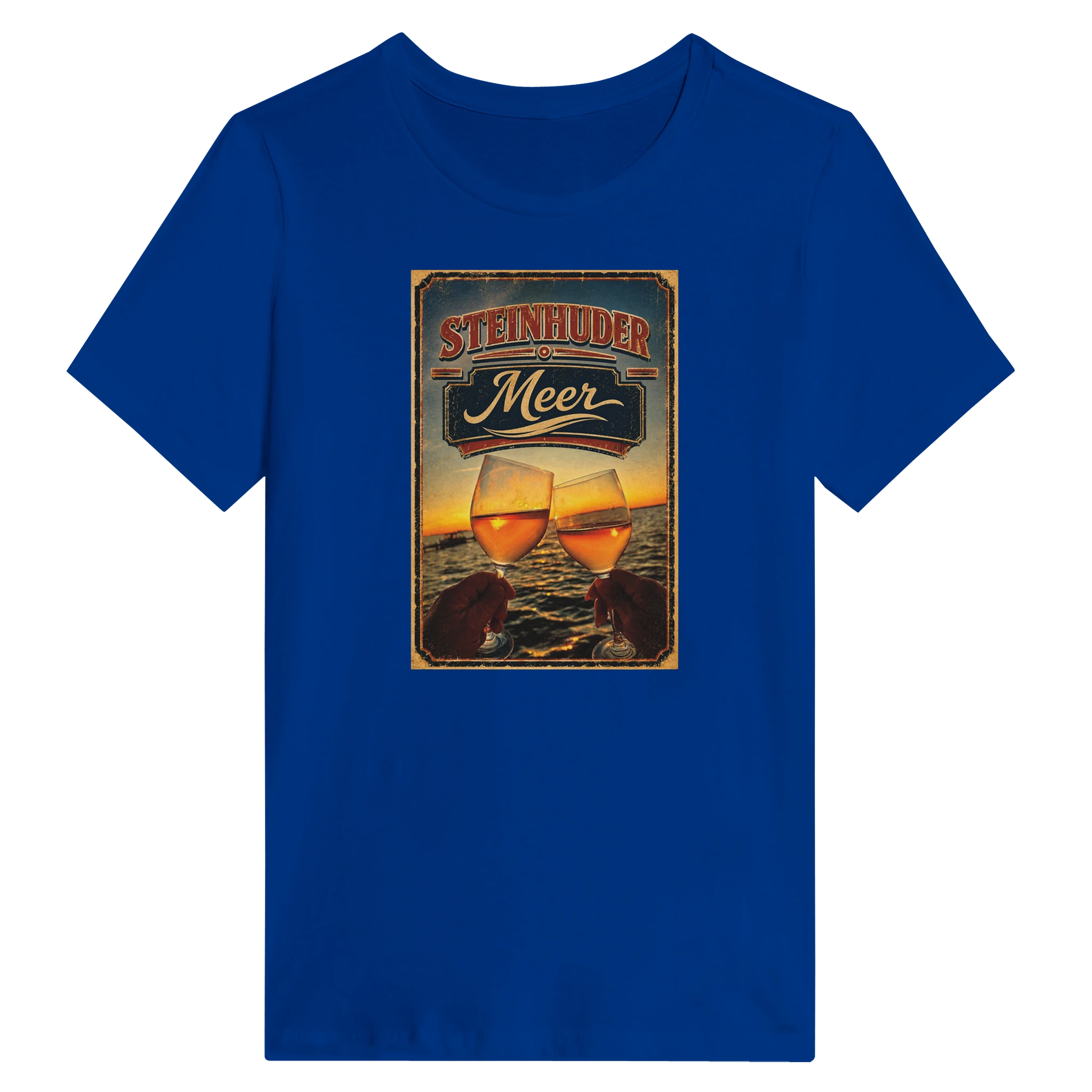 Damen-T-Shirt in Zitronengelb mit Motiv „Stößchen bei Sunset“