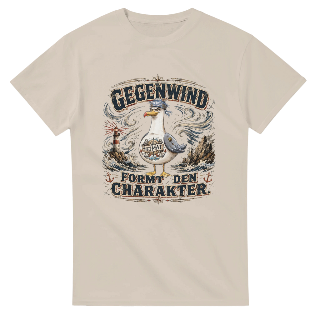 T-Shirt in Weiß mit Motiv „Gegenwind formt den Charakter Typisch Norddeutsch“