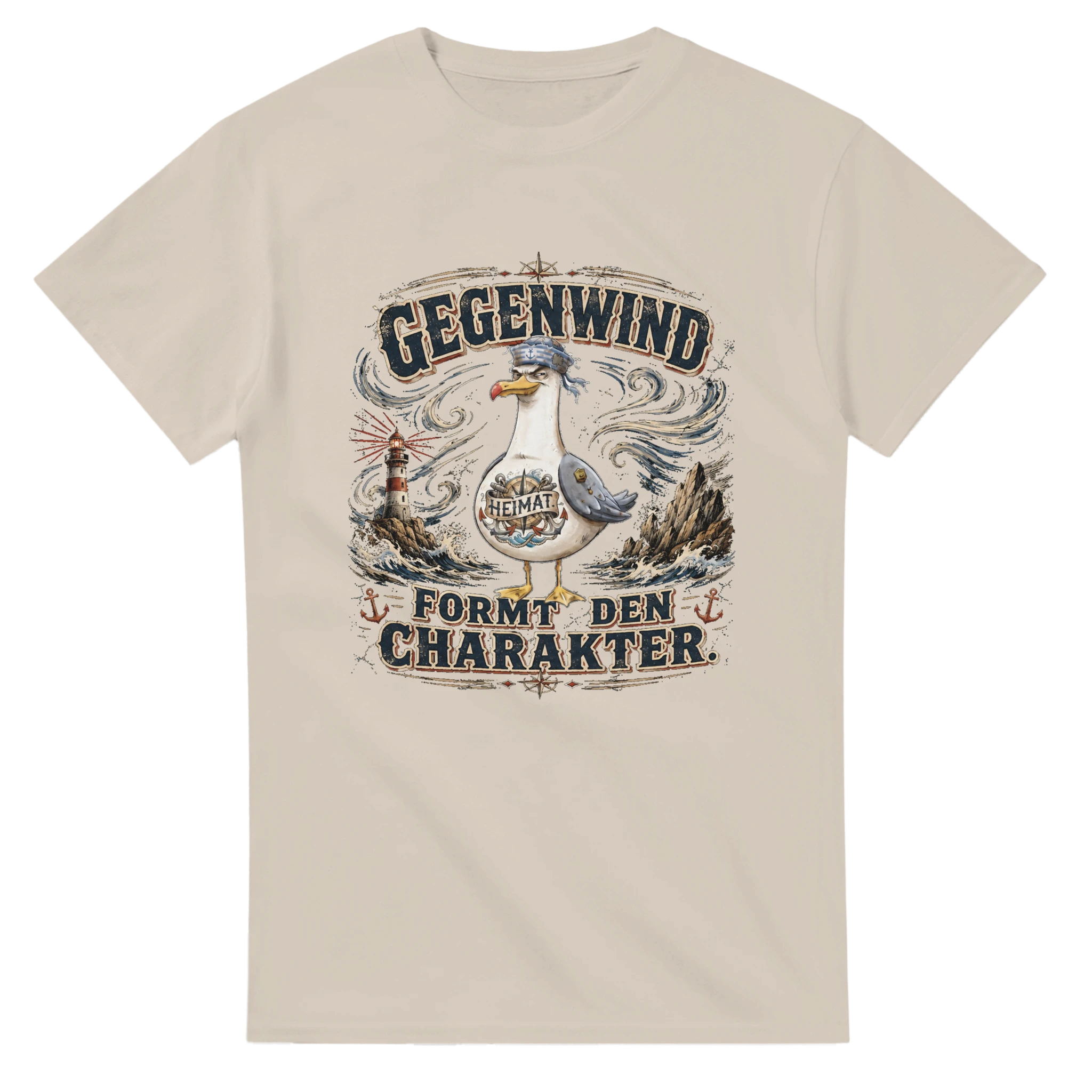 T-Shirt in Weiß mit Motiv „Gegenwind formt den Charakter Typisch Norddeutsch“