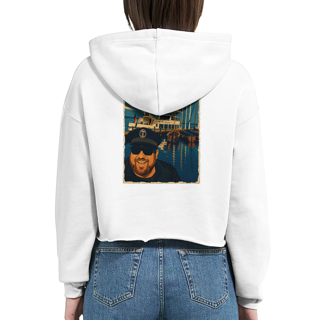 Damen-Hoodie in Weiß mit Motiv „Kapitän an Bord“