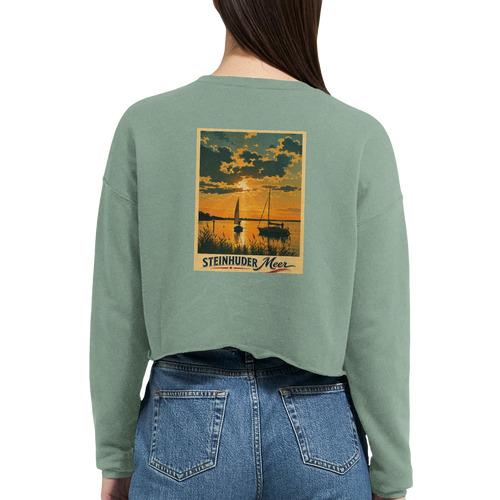 Damen-Pullover in Staubblau mit Motiv „Segler am Steinhuder Meer beim Sunset“