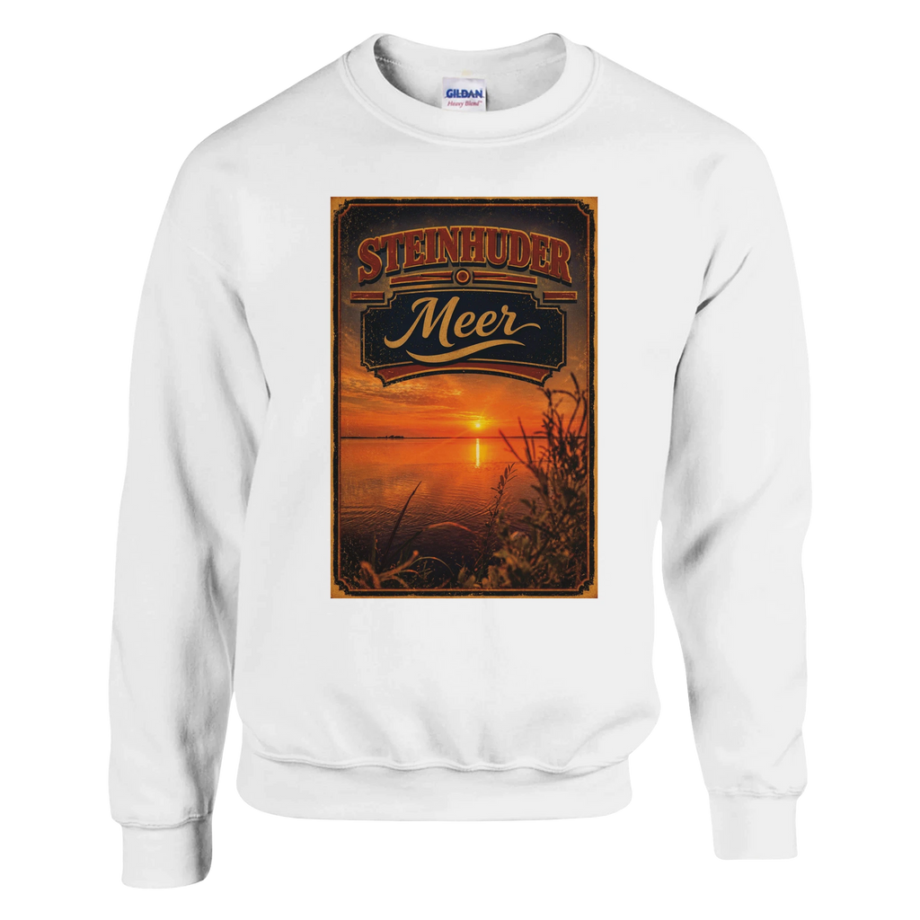Pullover in Weiß mit Motiv „Sunset am Steinhuder Meer“