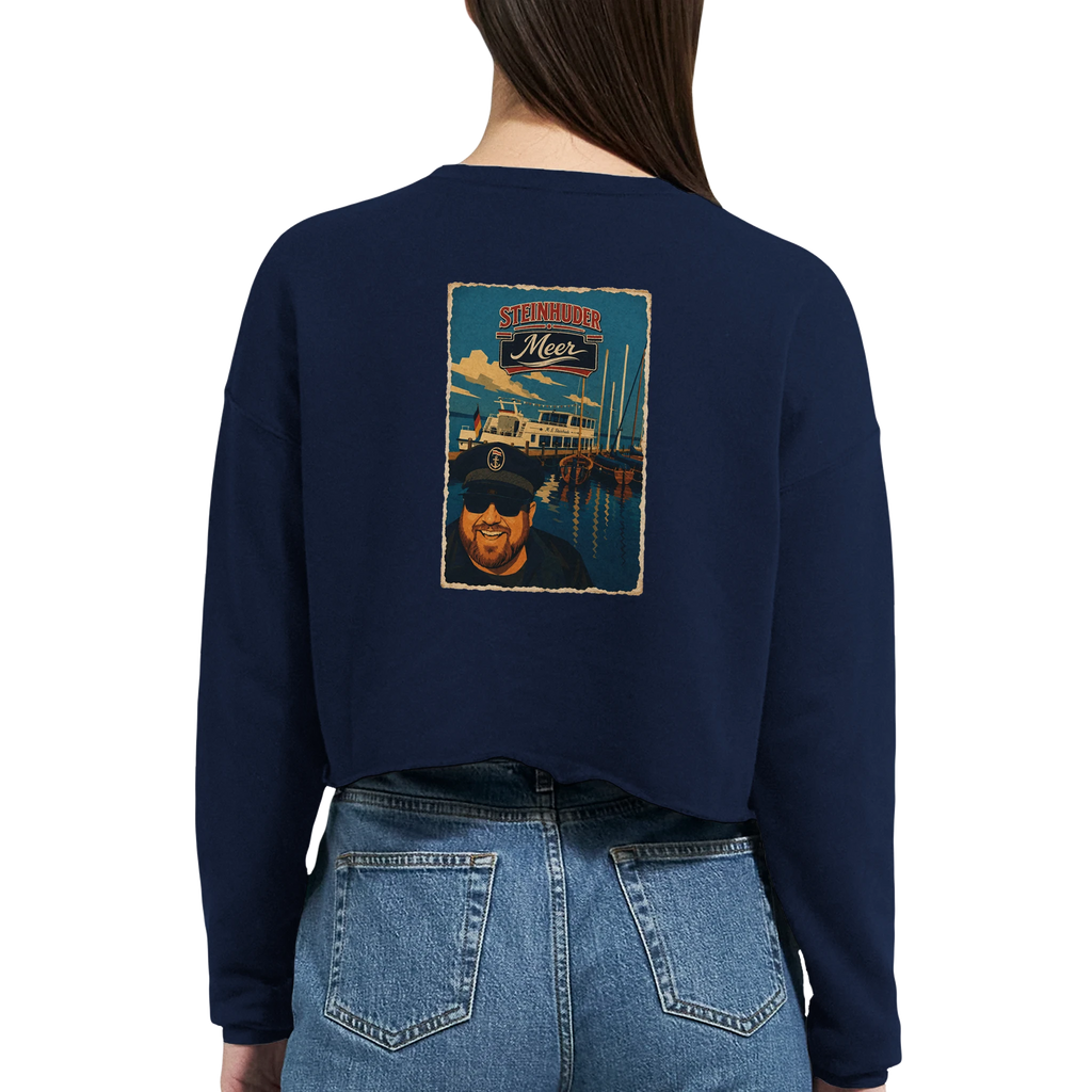 Damen-Pullover in Staubblau mit Motiv „Kapitän an Bord“