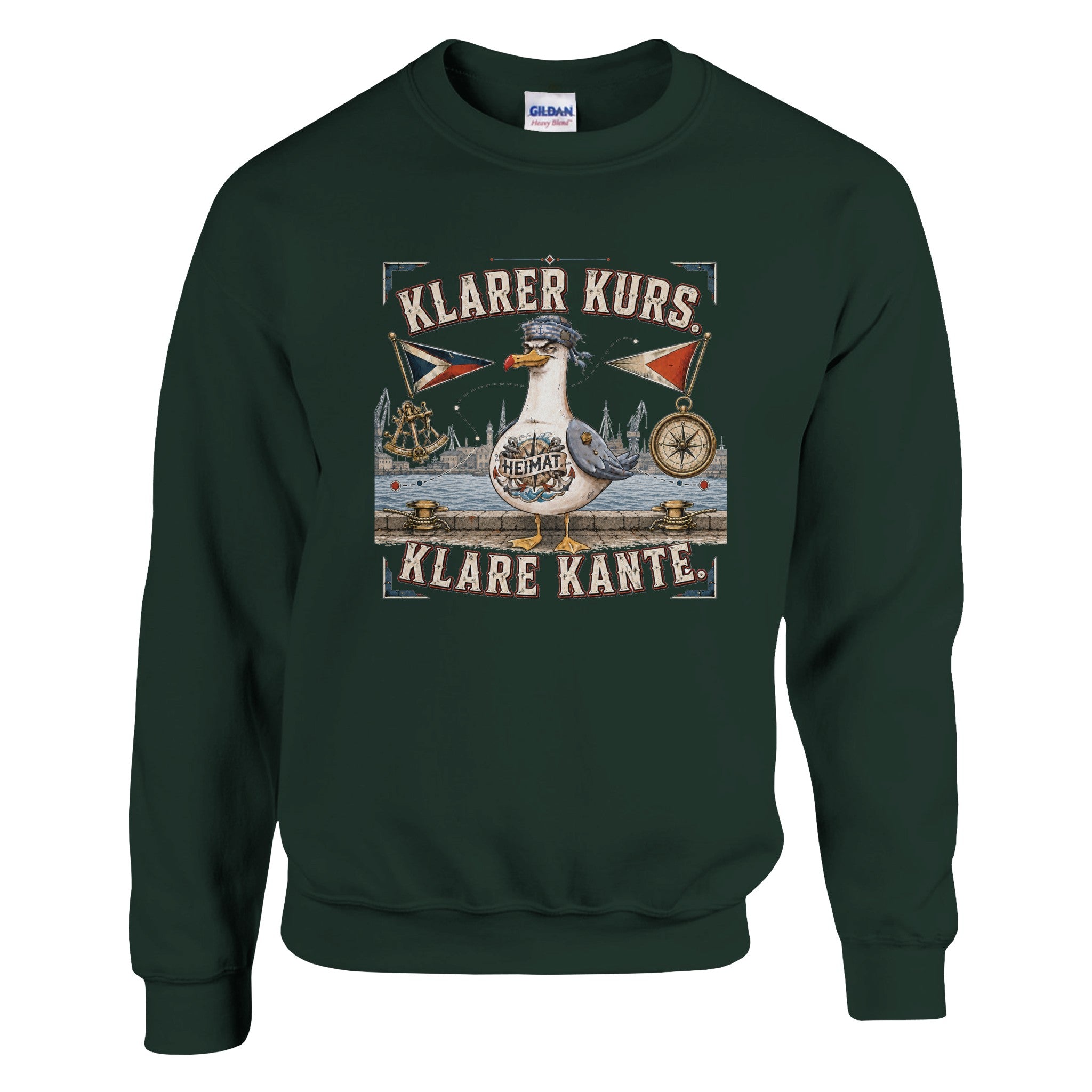 Pullover in Weiß mit Motiv „Klarer Kurs. Klare Kante. Möwe“