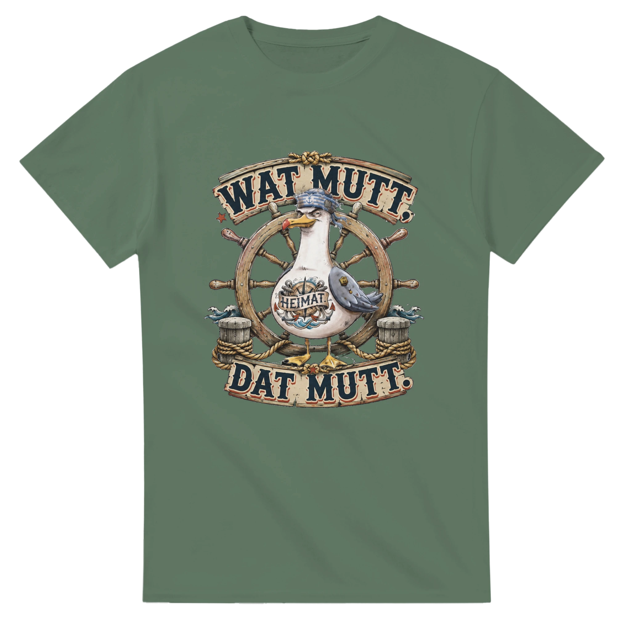 T-Shirt in Natur mit Motiv „Wat Mutt, Dat Mutt. Möwe“