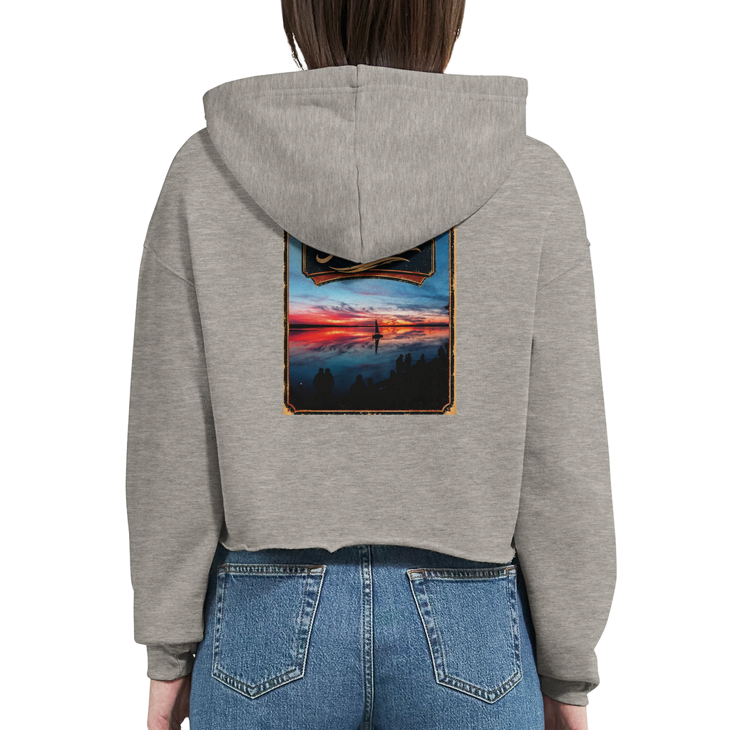 Damen-Hoodie in Pfirsich mit Motiv „Sunset mit Segler am Wilhelmstein – Steinhuder Meer“