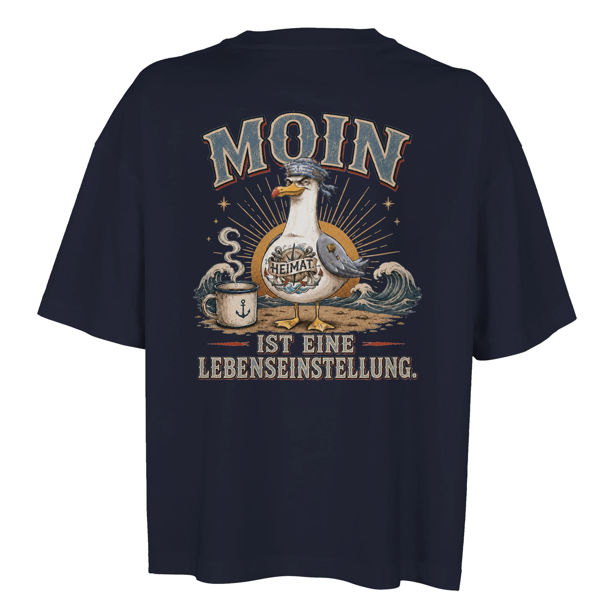 Damen-T-Shirt in Weiß mit Motiv „Moin ist eine Lebenseinstellung Möwe“