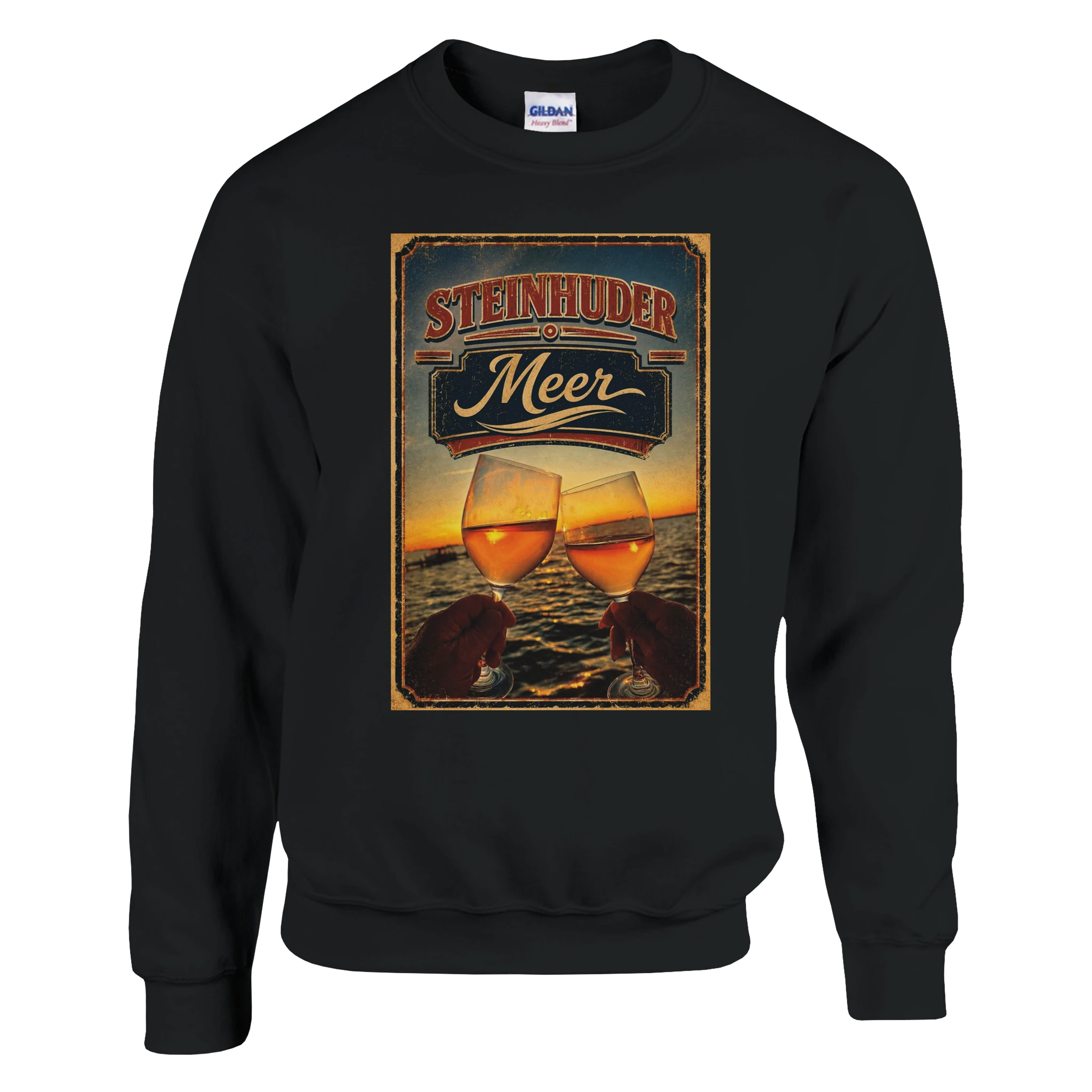 Pullover in Aschgrau mit Motiv „Stößchen bei Sunset“
