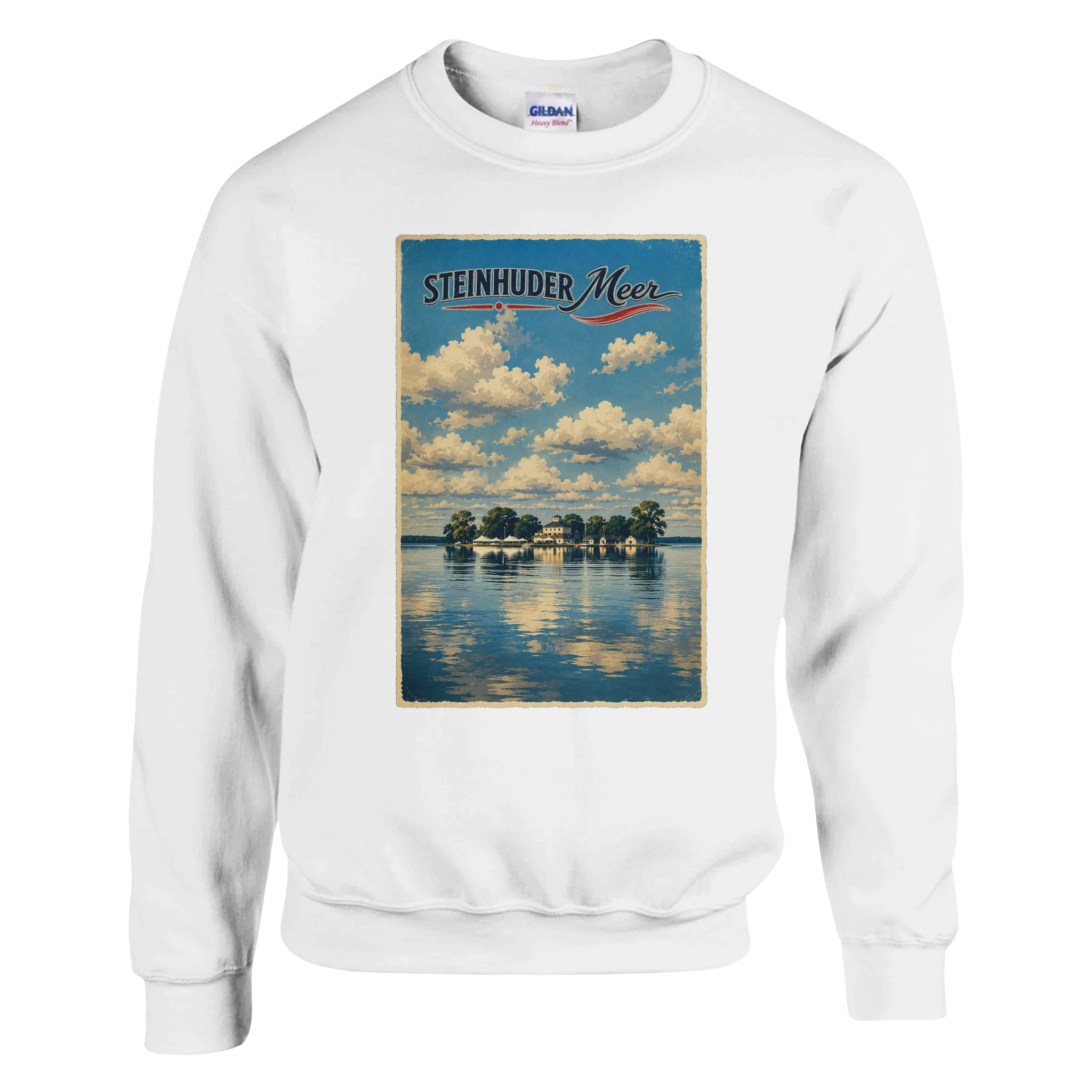 Pullover in Weiß mit Motiv „Wilhelmstein im Steinhuder Meer“
