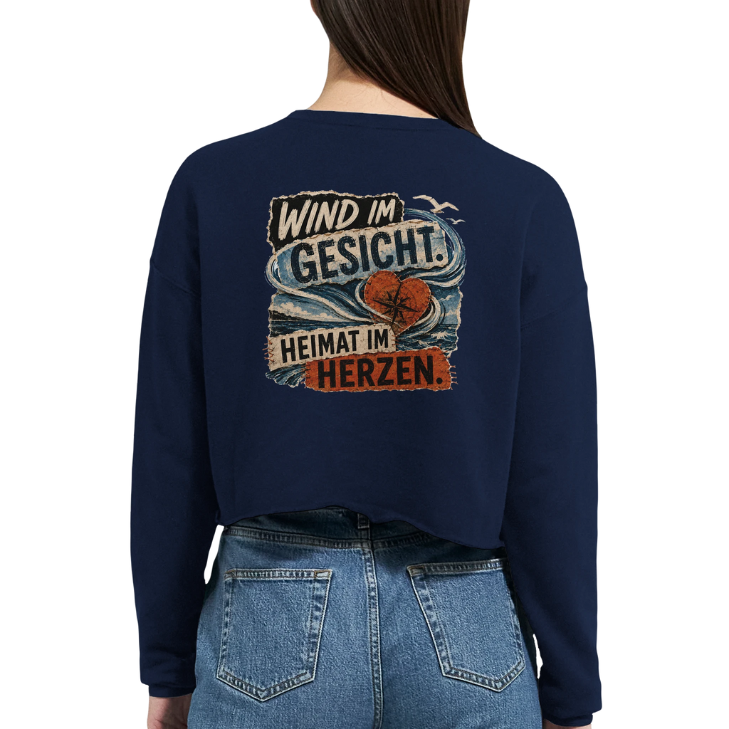 Damen-Pullover in Mauve mit Motiv „Wind im Gesicht. Heimat im Herzen.“