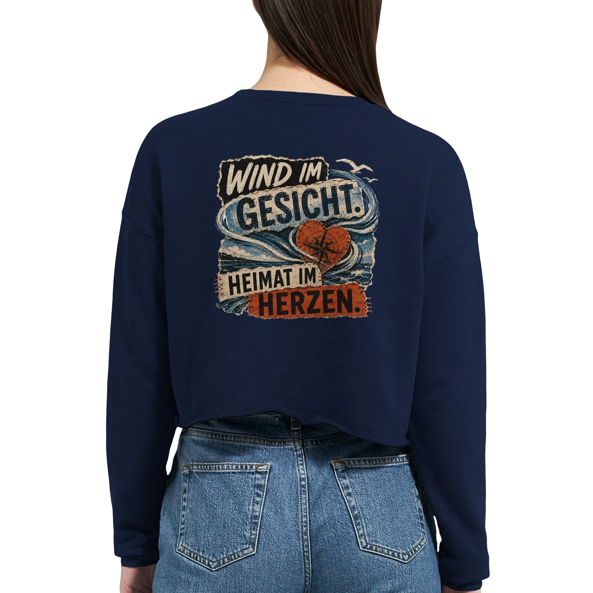 Damen-Pullover in Mauve mit Motiv „Wind im Gesicht. Heimat im Herzen.“