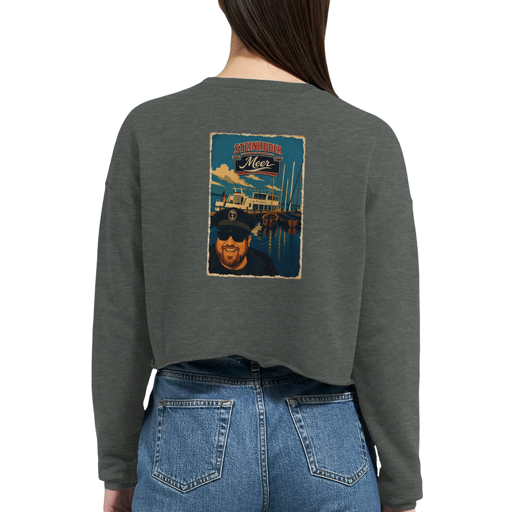 Damen-Pullover in Staubblau mit Motiv „Kapitän an Bord“