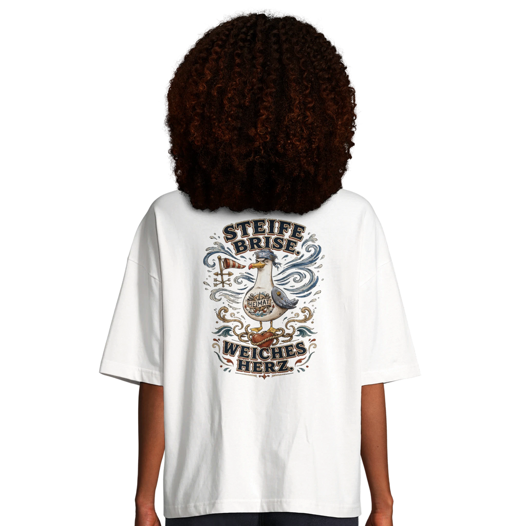 Damen-T-Shirt in Hellgelb mit Motiv „Steife Brise. Weiches Herz. Möwe“