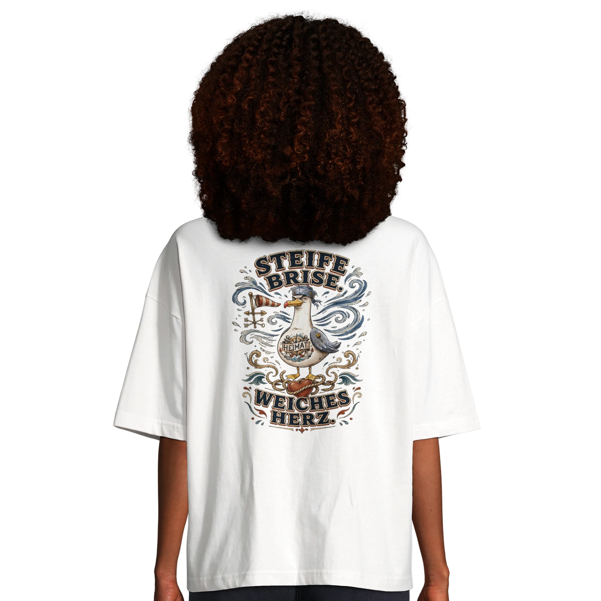 Damen-T-Shirt in Hellgelb mit Motiv „Steife Brise. Weiches Herz. Möwe“