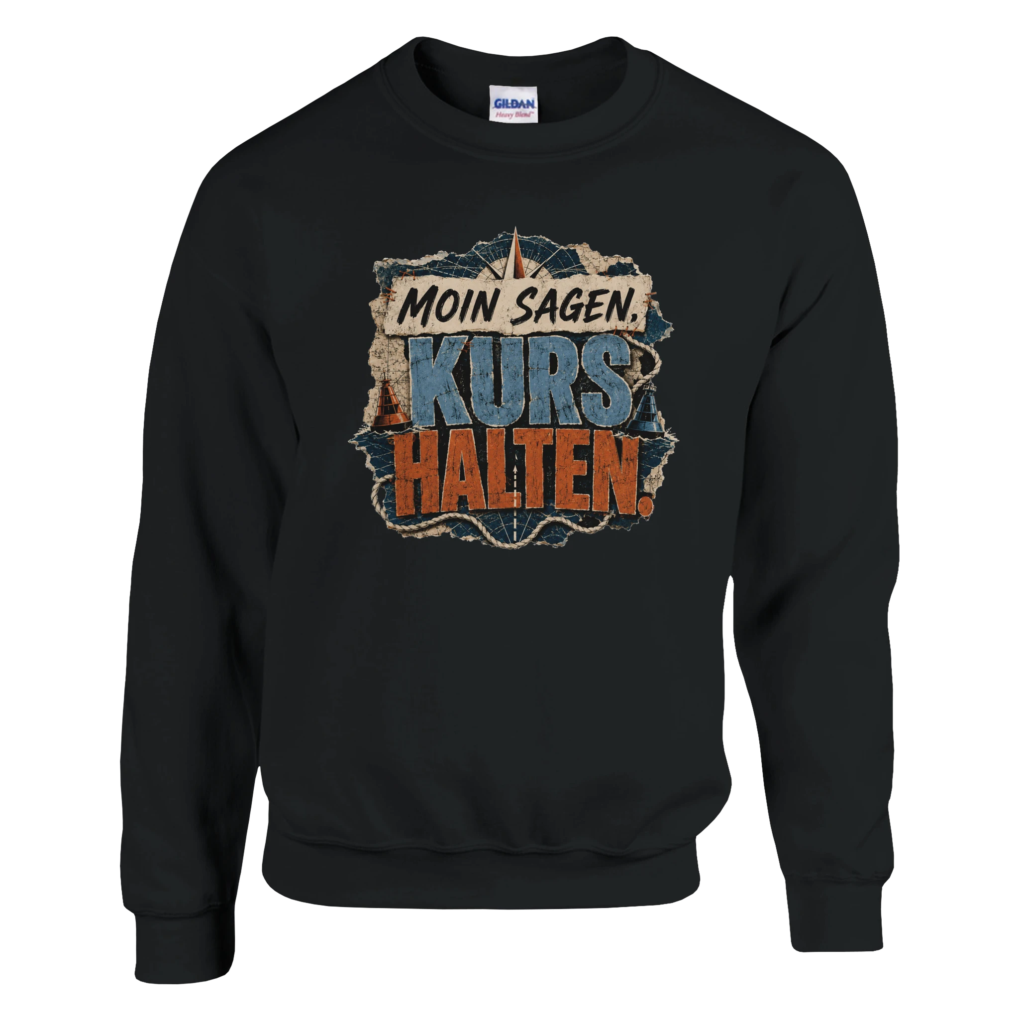 Pullover in Weiß mit Motiv „Moin sagen. Kurs halten.“