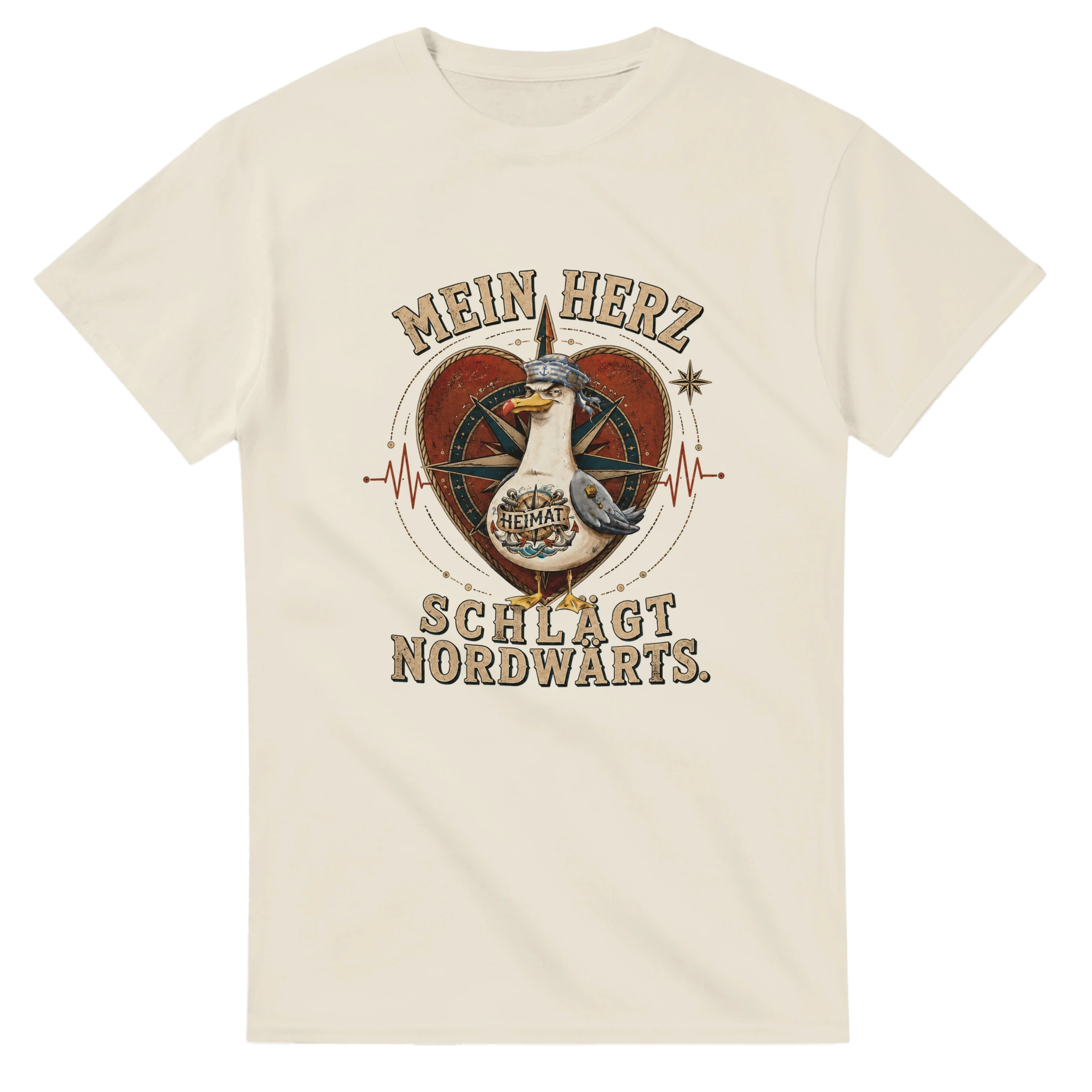 T-Shirt in Weiß mit Motiv „Mein Herz schlägt NORDWÄRTS. Möwe“