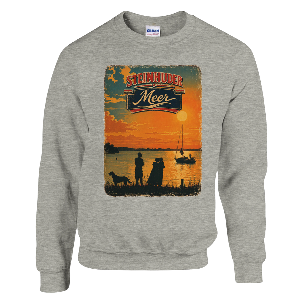Pullover in Aschgrau mit Motiv „Familie beim Sunset“