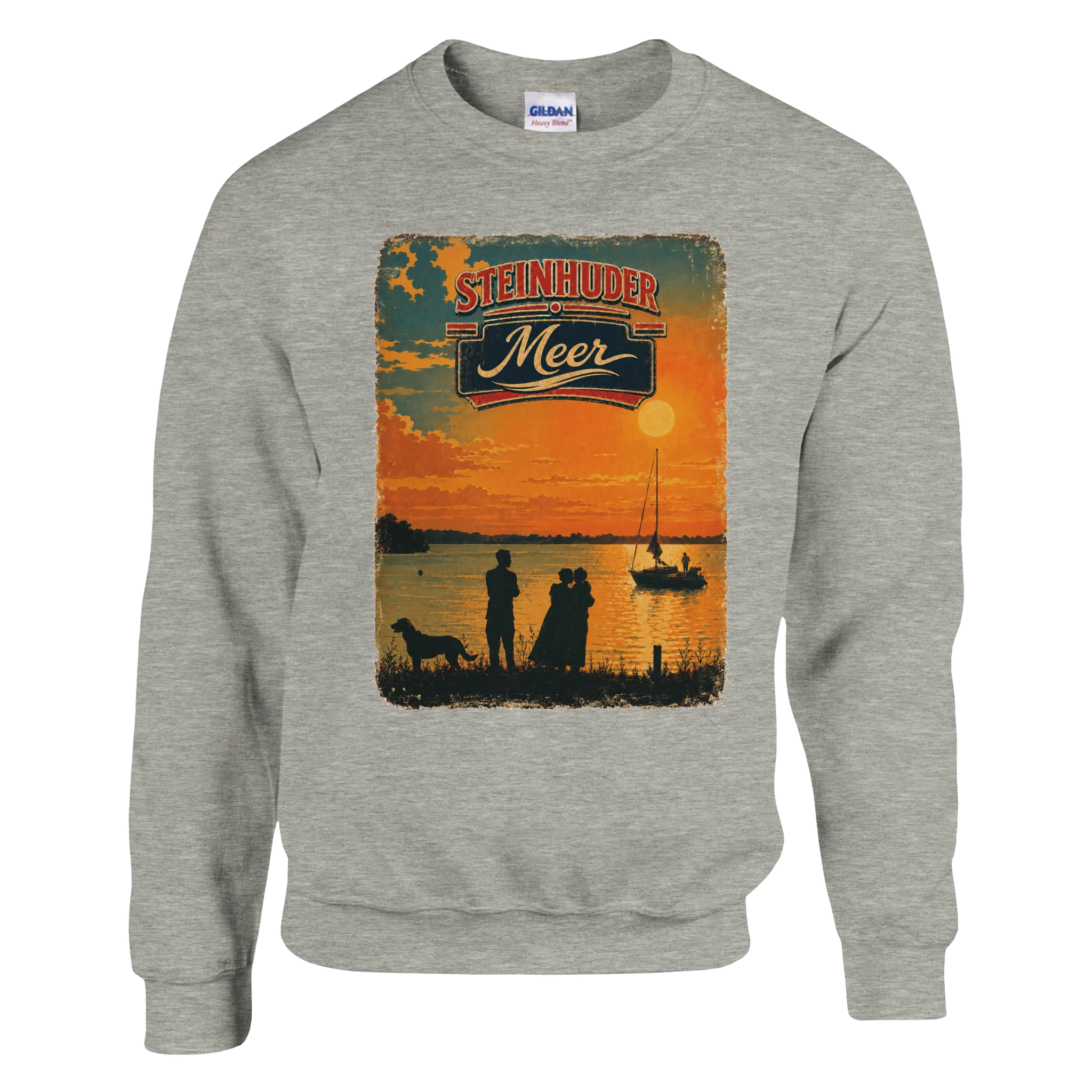 Pullover in Aschgrau mit Motiv „Familie beim Sunset“