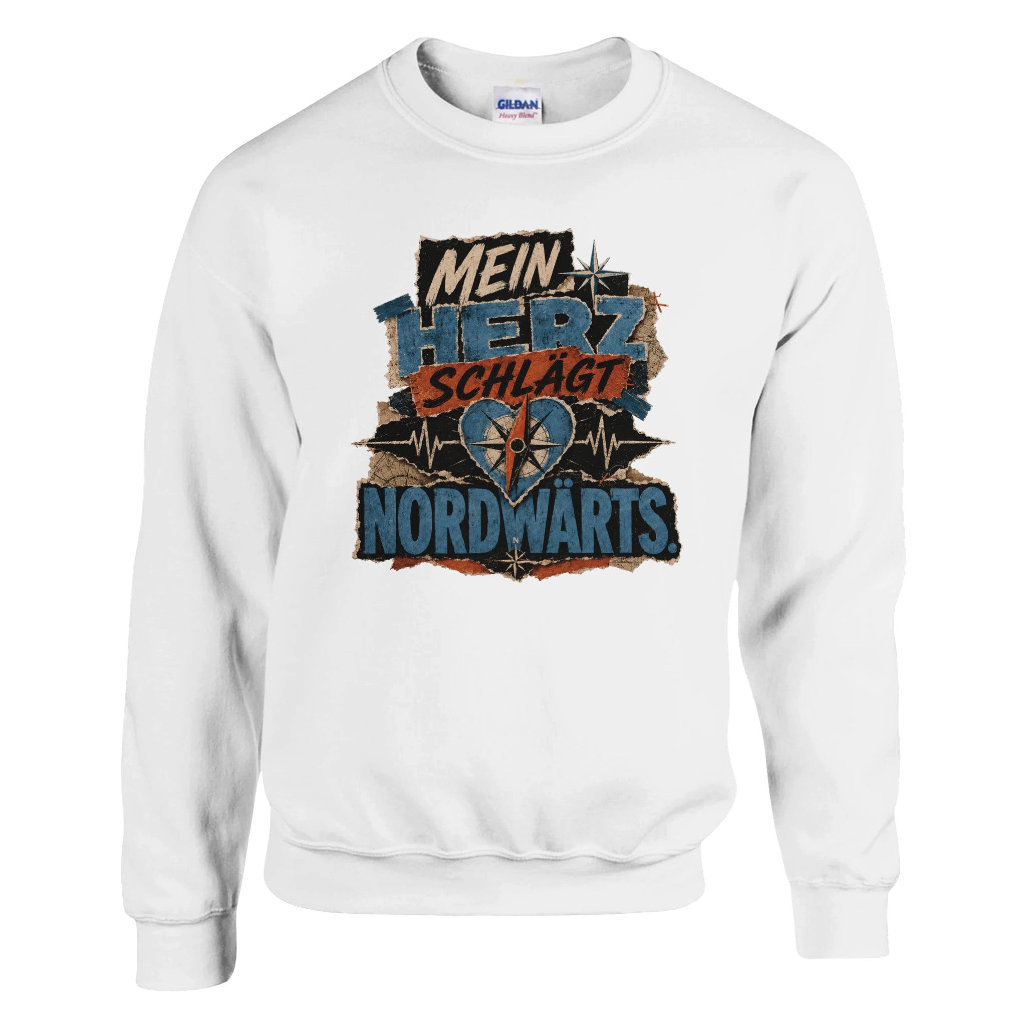 Pullover in Weiß mit Motiv „Mein Herz schlägt NORDWÄRTS.“
