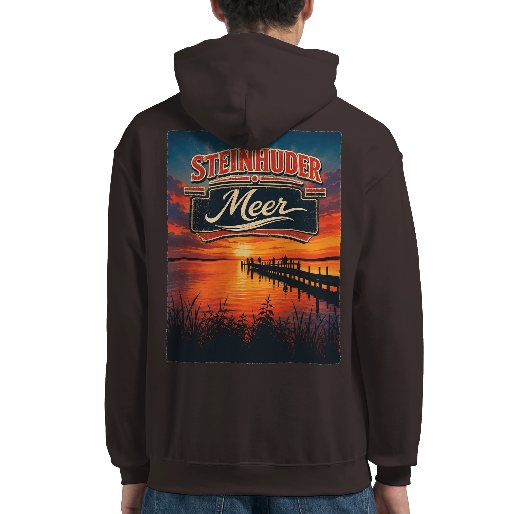 Hoodie in Weiß mit Motiv „Sunset Ratskeller Steg - Steinhuder Meer“