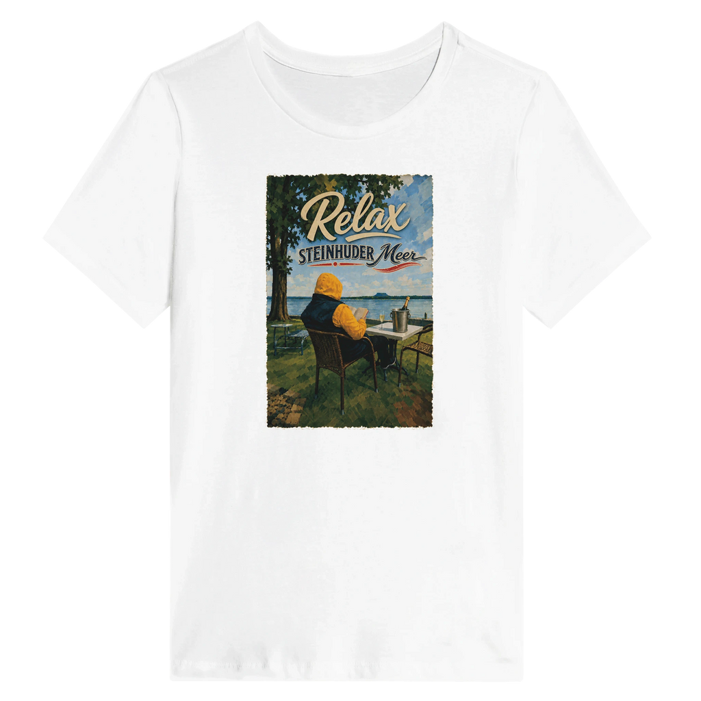 Damen-T-Shirt in Weiß mit Motiv „Relax und Champagner“