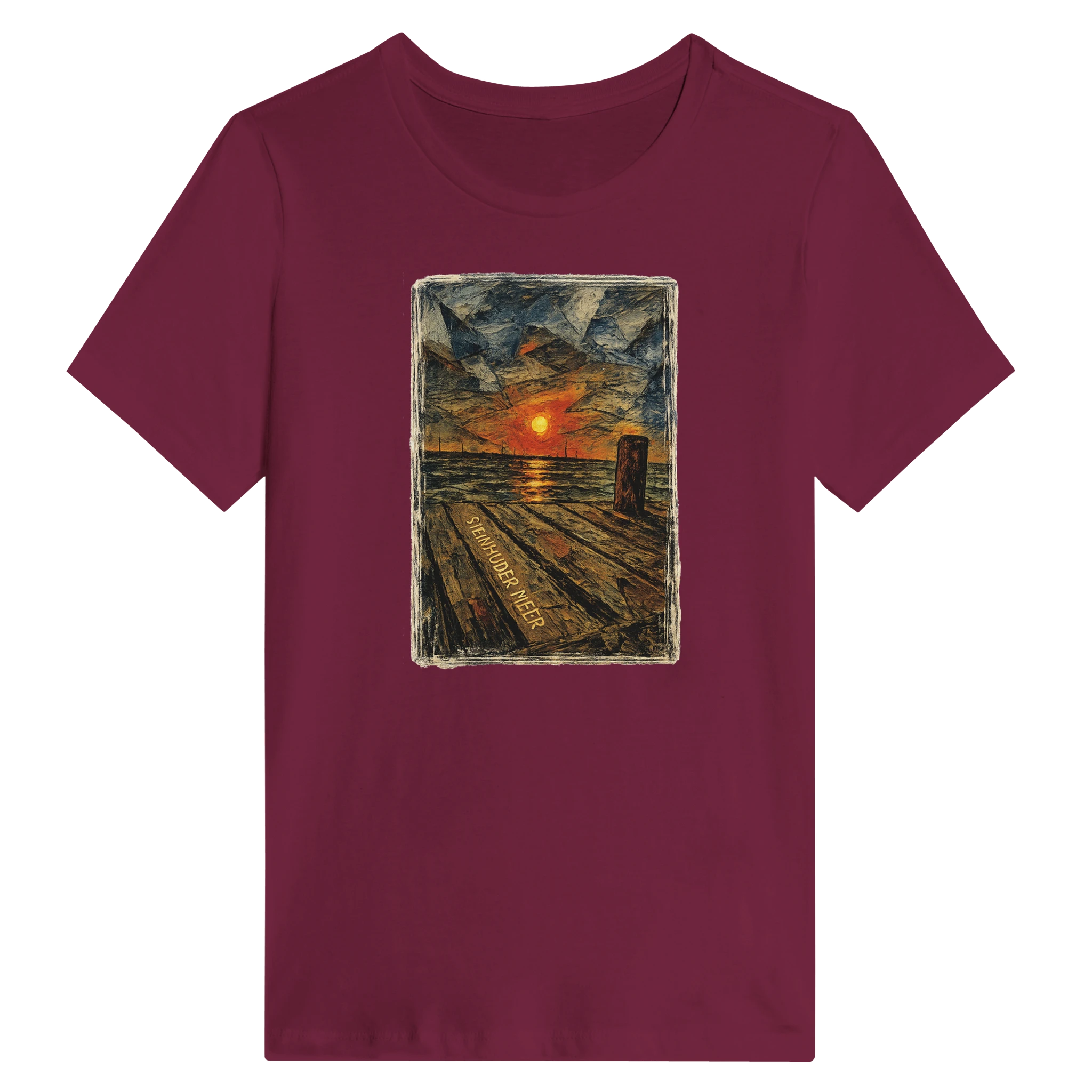 Damen-T-Shirt in Zitronengelb mit Motiv „Steinhuder Meer Kunst“