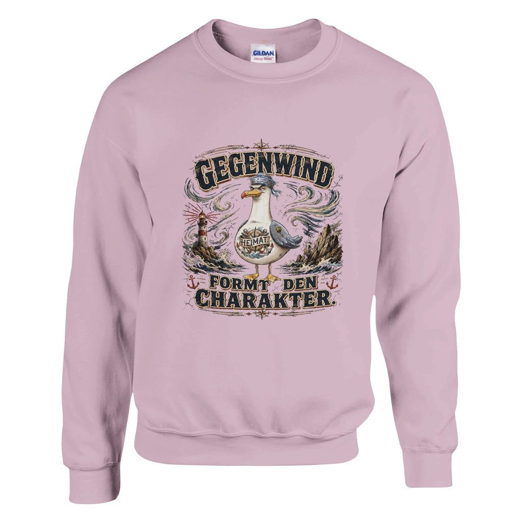 Pullover in Weiß mit Motiv „Gegenwind formt den Charakter“