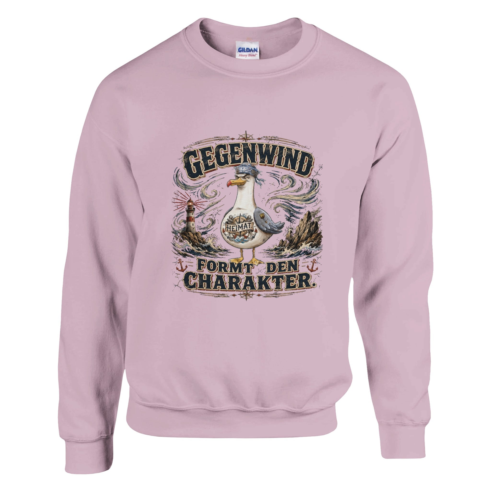 Pullover in Weiß mit Motiv „Gegenwind formt den Charakter“