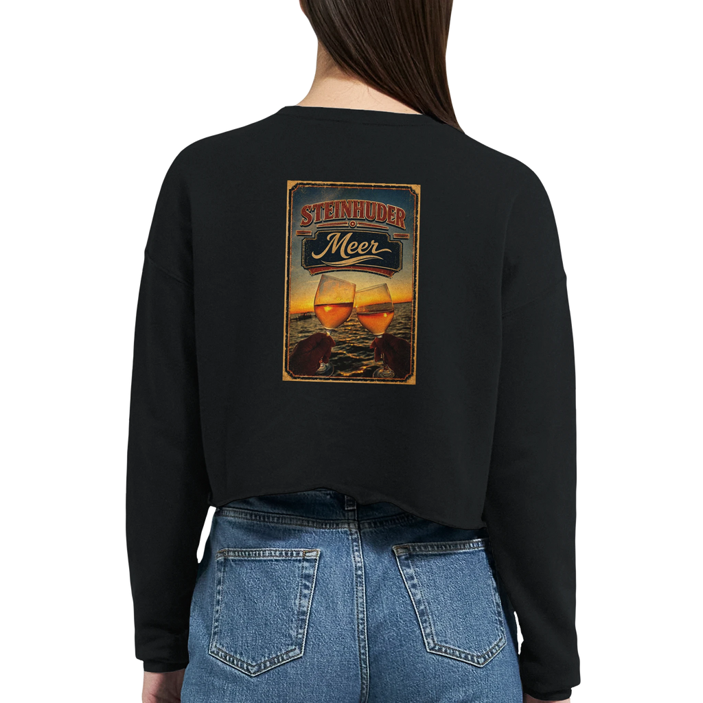 Damen-Pullover in Staubblau mit Motiv „Stößchen bei Sunset“
