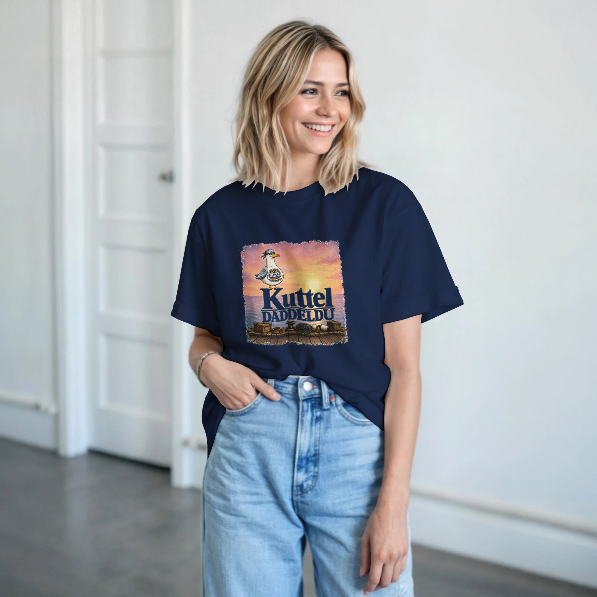 T-Shirt in Natur mit Motiv „Kuttel Daddeldu“