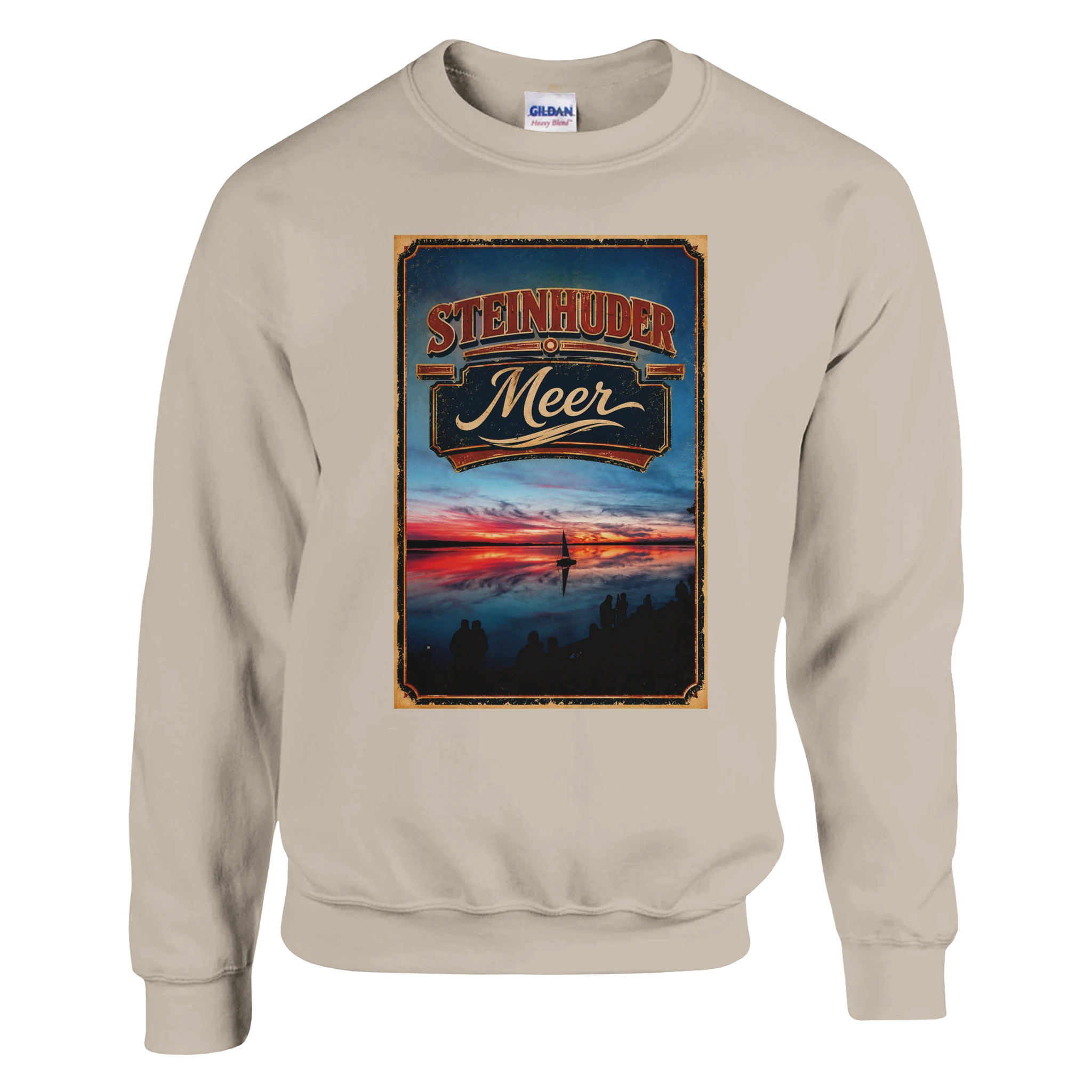 Pullover in Weiß mit Motiv „Sunset und Segler am Wilhelmstein – Steinhuder Meer“