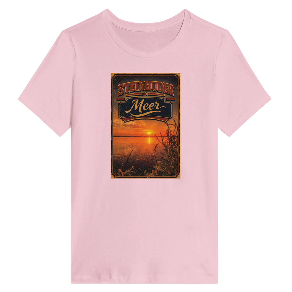 Damen-T-Shirt in Weiß mit Motiv „Sunset am Steinhuder Meer“