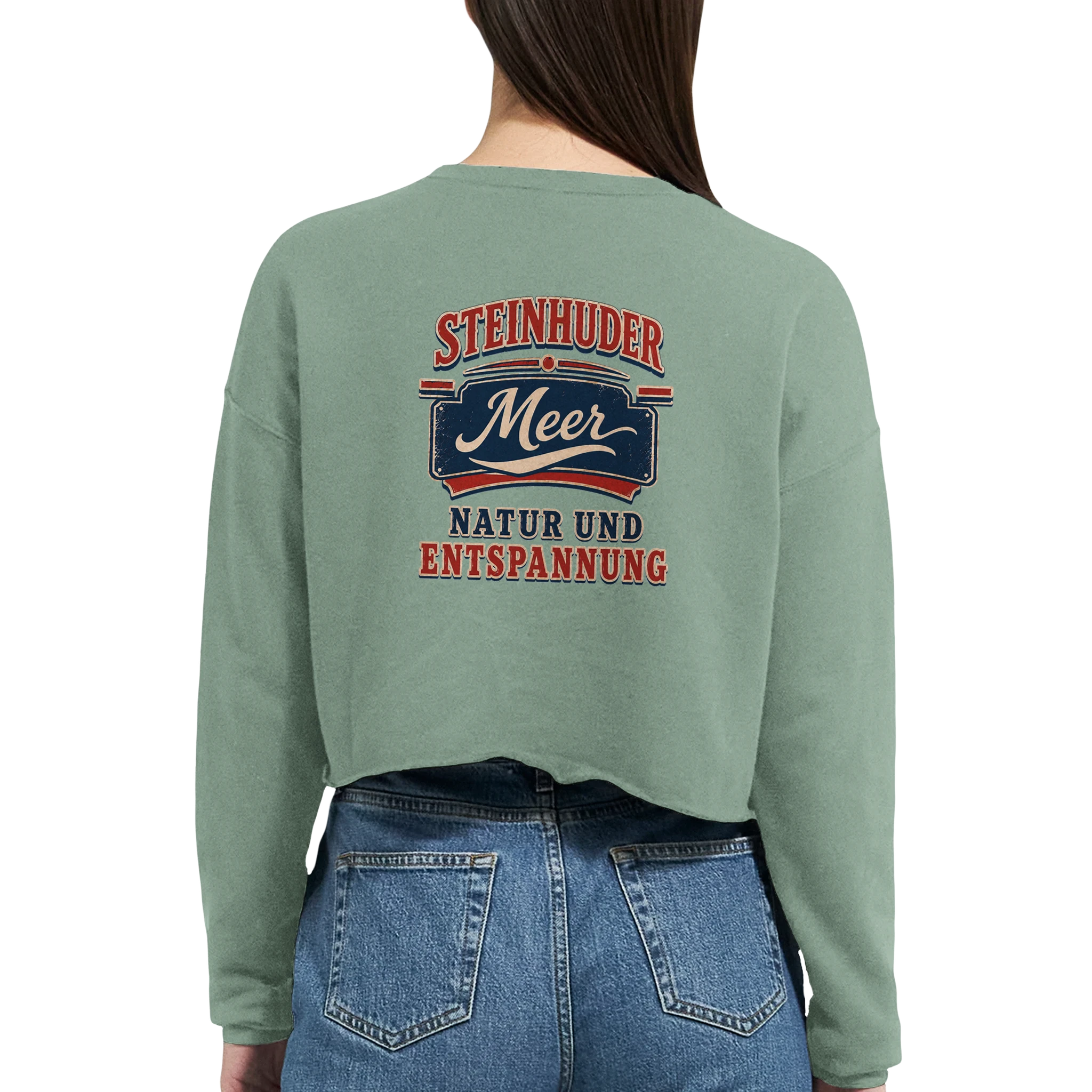 Damen-Pullover in Staubblau mit Motiv „Natur und Entspannung am Steinhuder Meer“