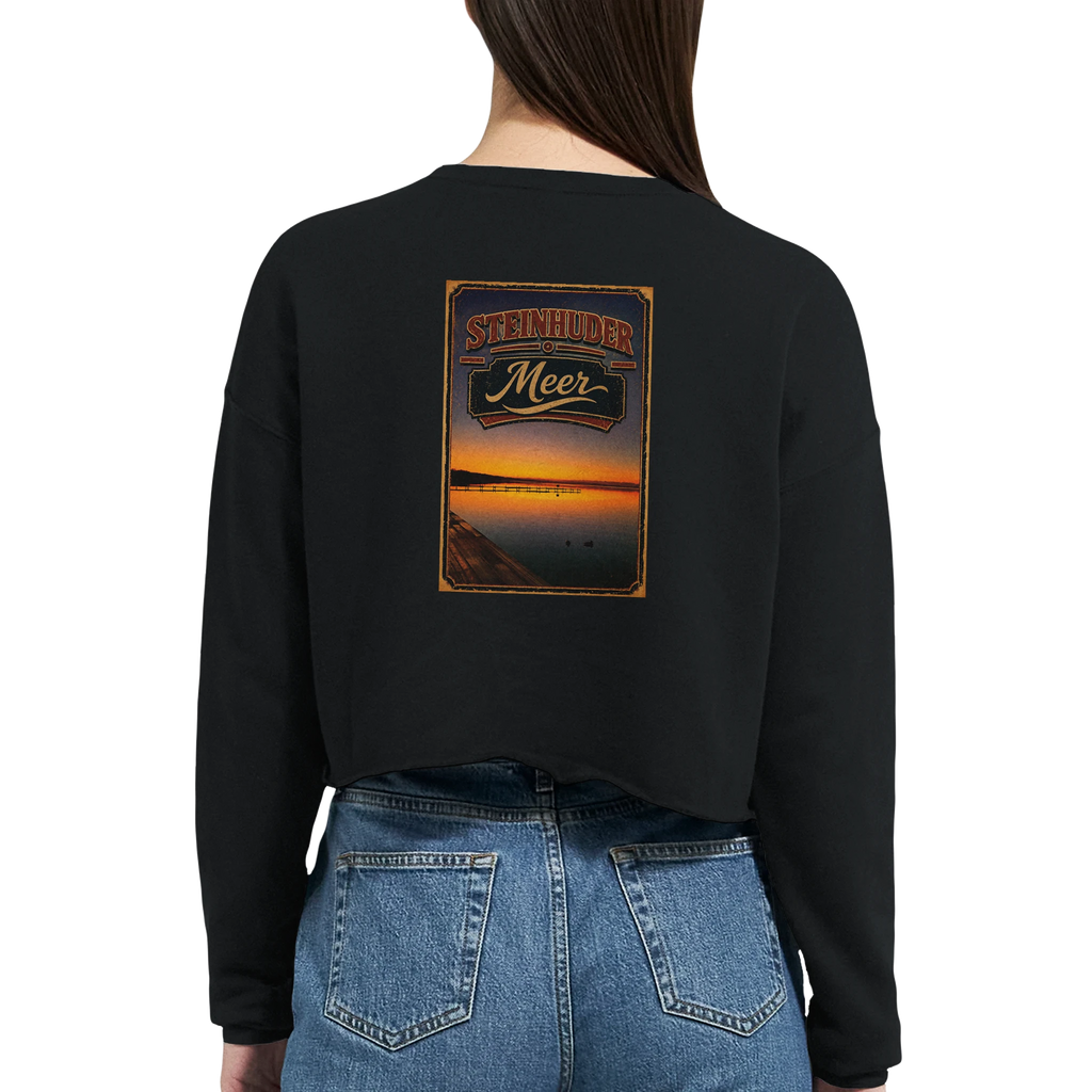 Damen-Pullover in Staubblau mit Motiv „Steg an der Planke“