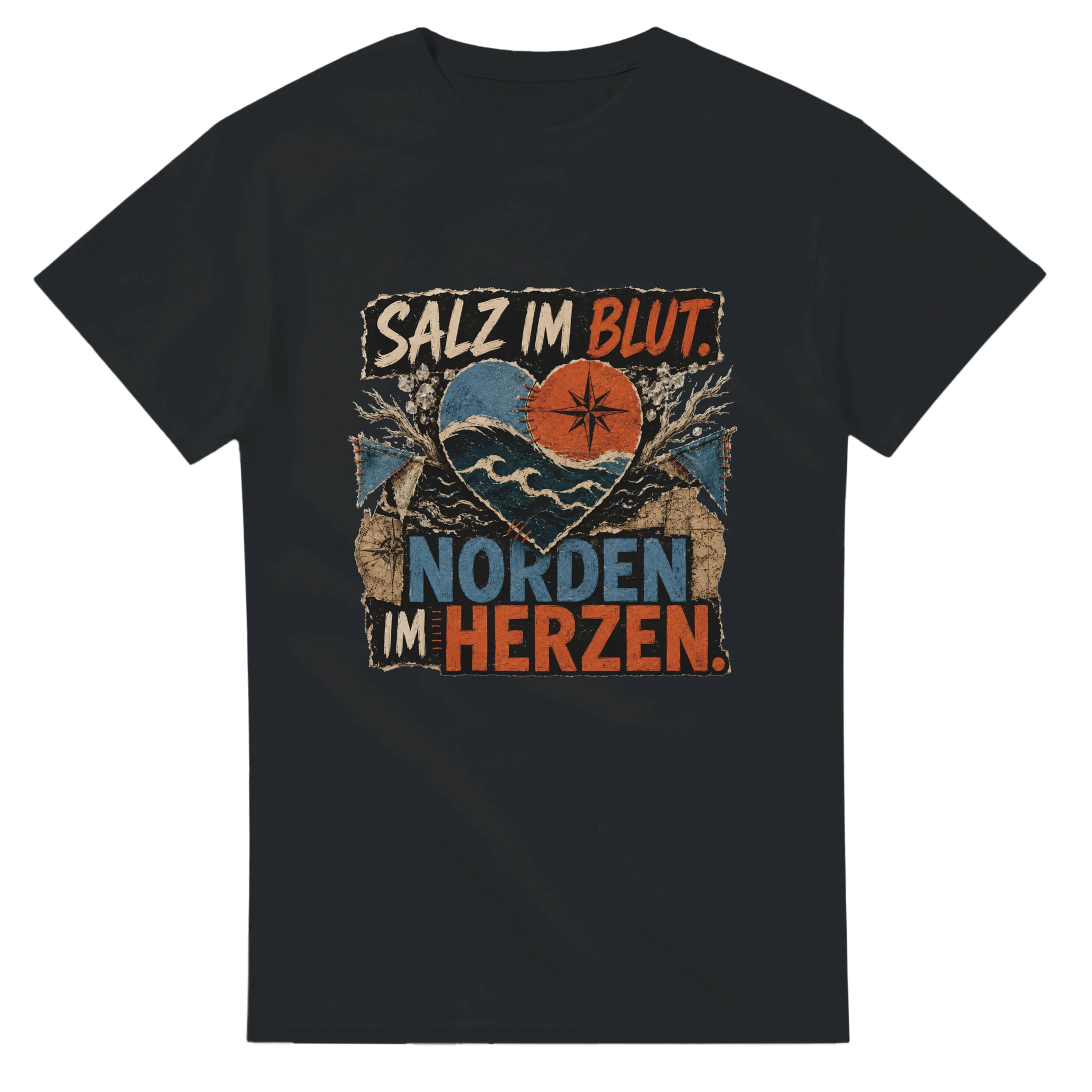 T-Shirt in Weiß mit Motiv „Salz im Blut Norden im Herzen“