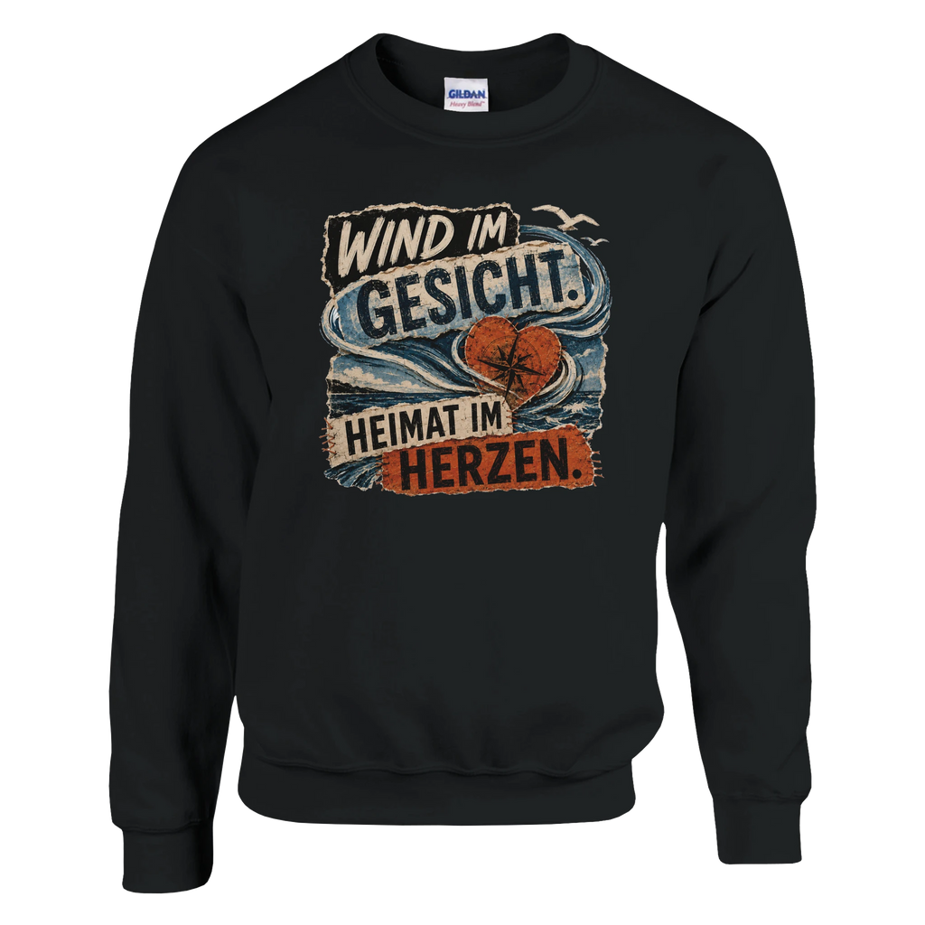 Pullover in Weiß mit Motiv „Wind im Gesicht. Heimat im Herzen.“