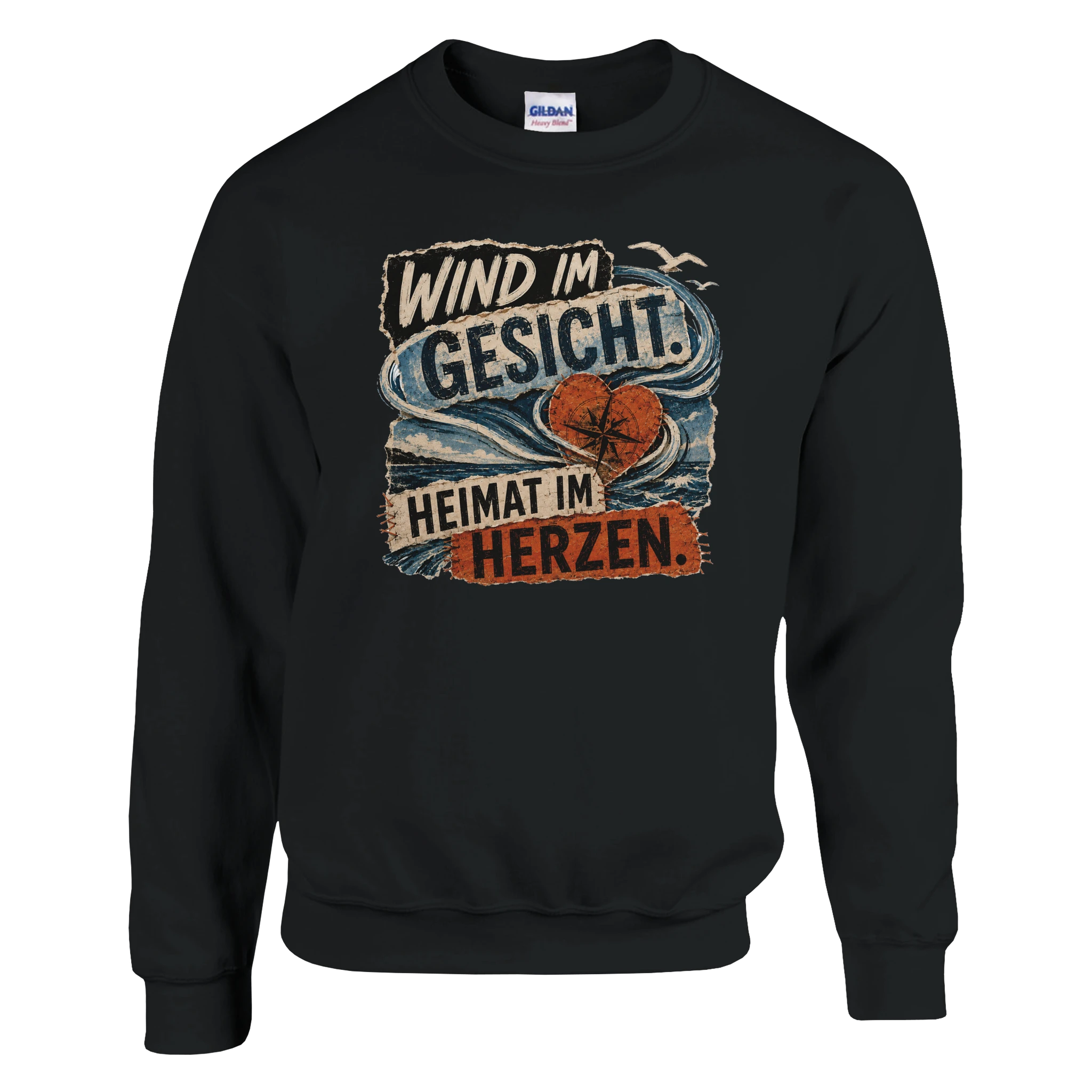 Pullover in Weiß mit Motiv „Wind im Gesicht. Heimat im Herzen.“