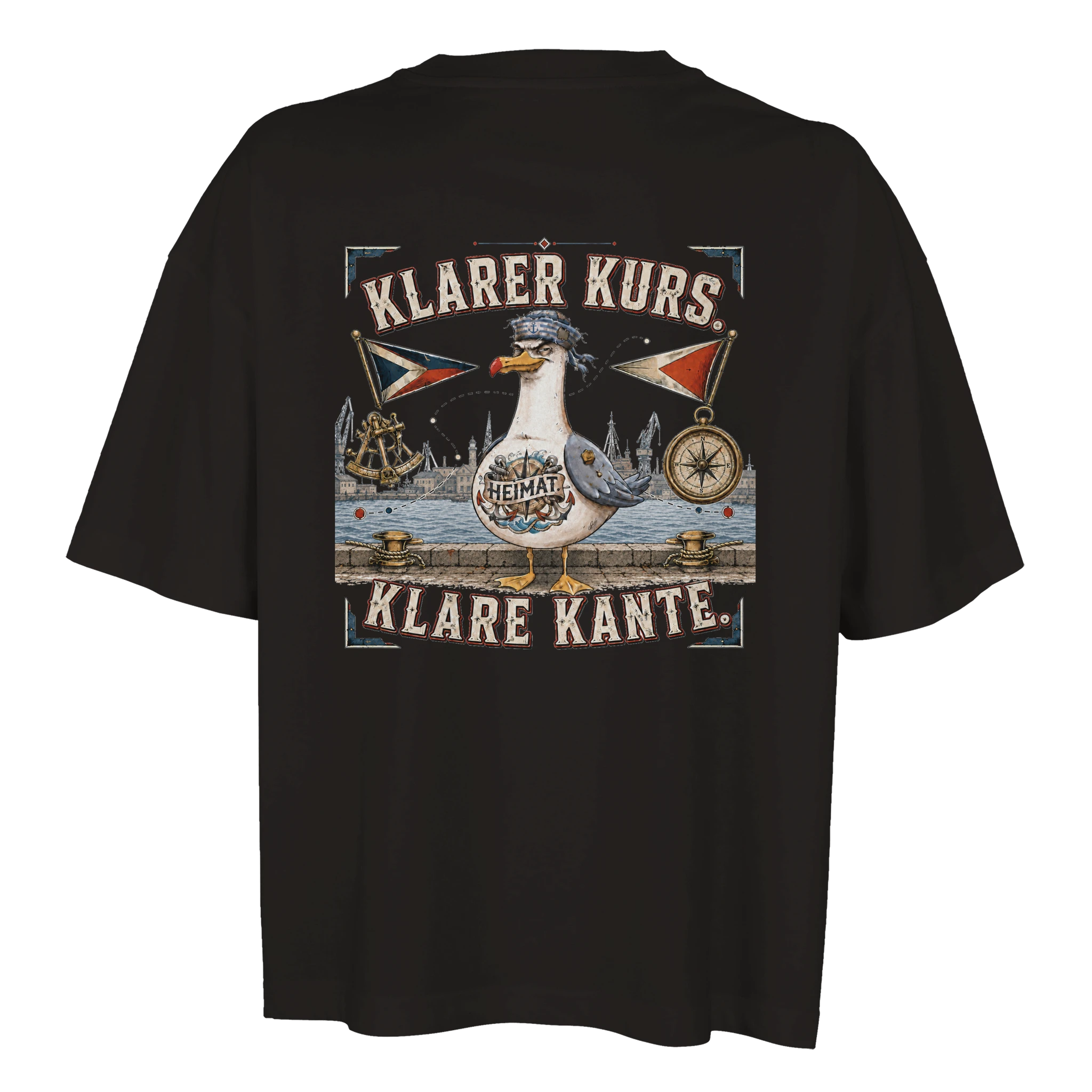 Damen-T-Shirt in Hellgelb mit Motiv „Klarer Kurs. Klare Kante. Möwe“