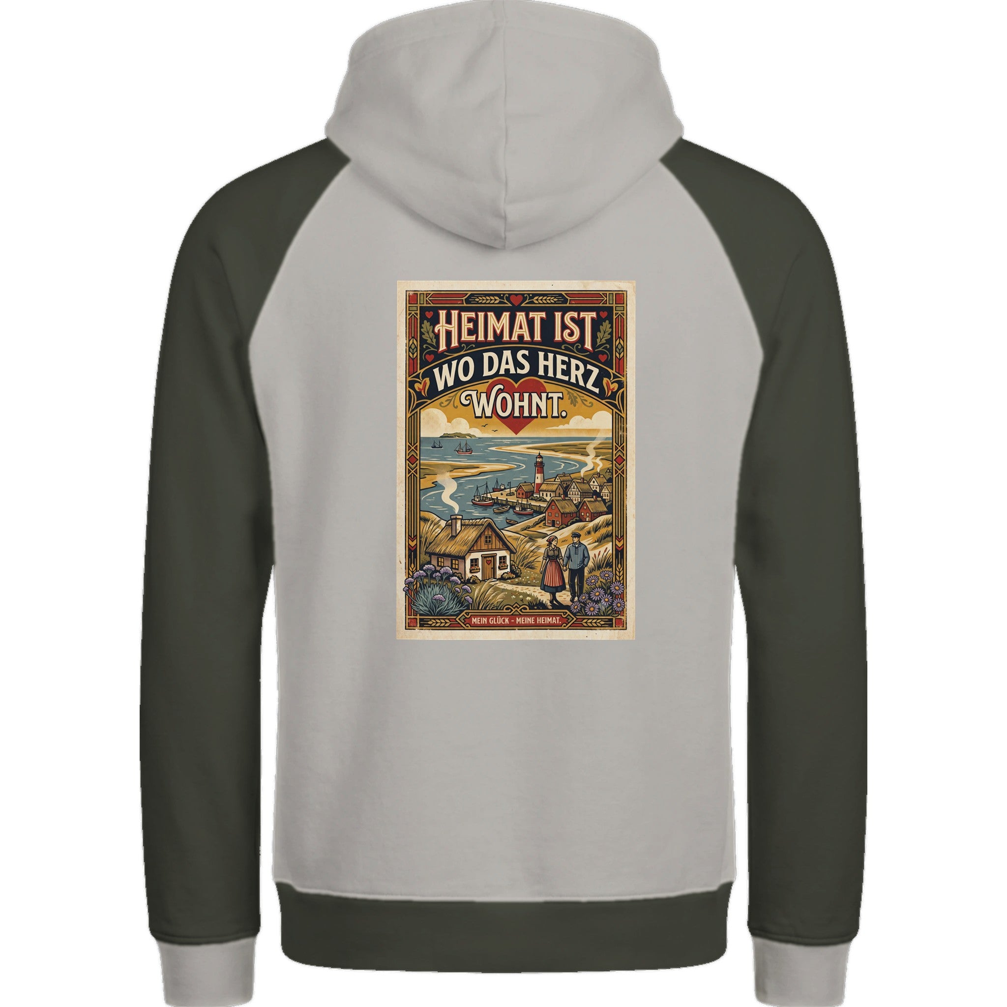 Hoodie in Ton mit Motiv „Heimat ist, wo das Herz wohnt“
