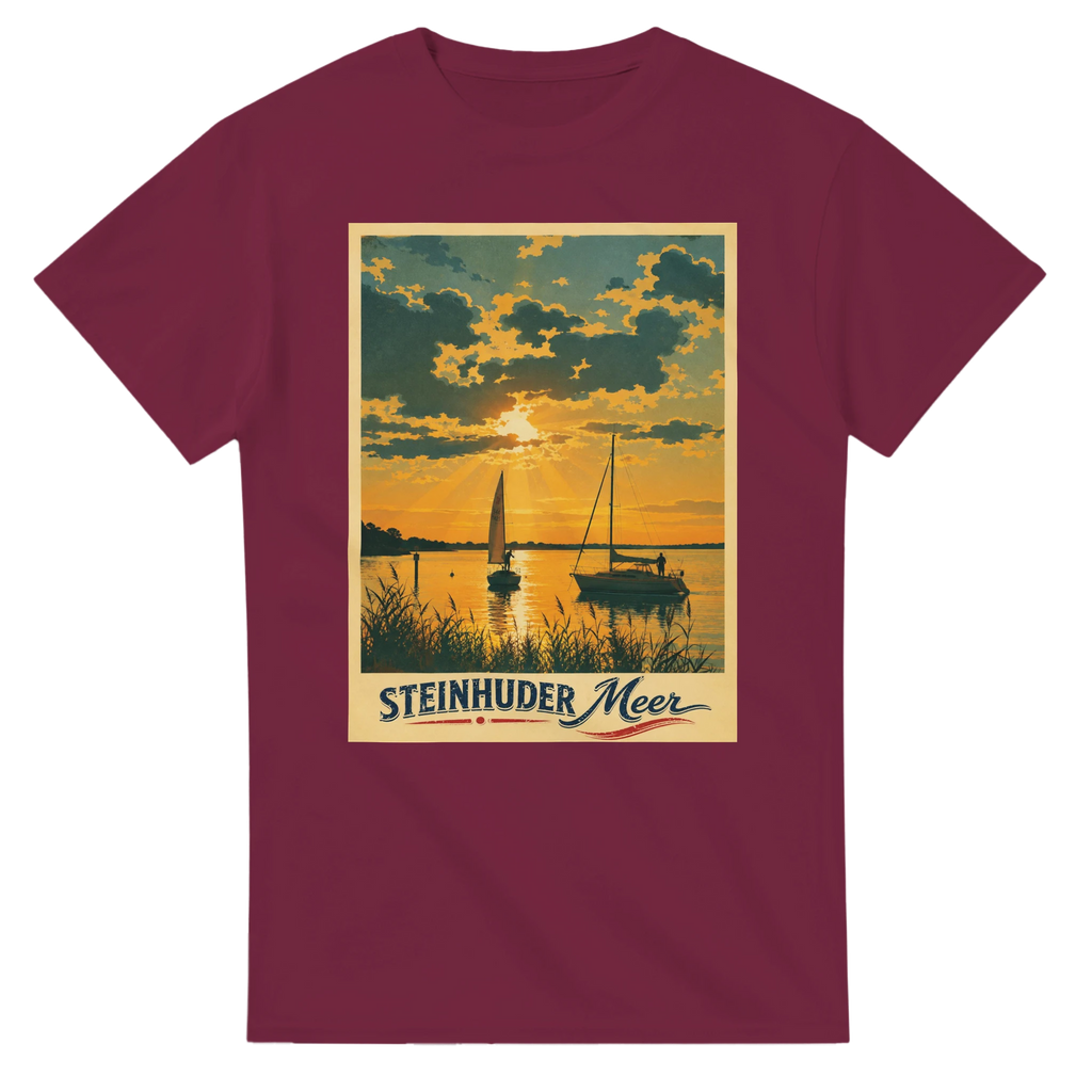 T-Shirt in Weiß mit Motiv „Segler am Steinhuder Meer beim Sunset“