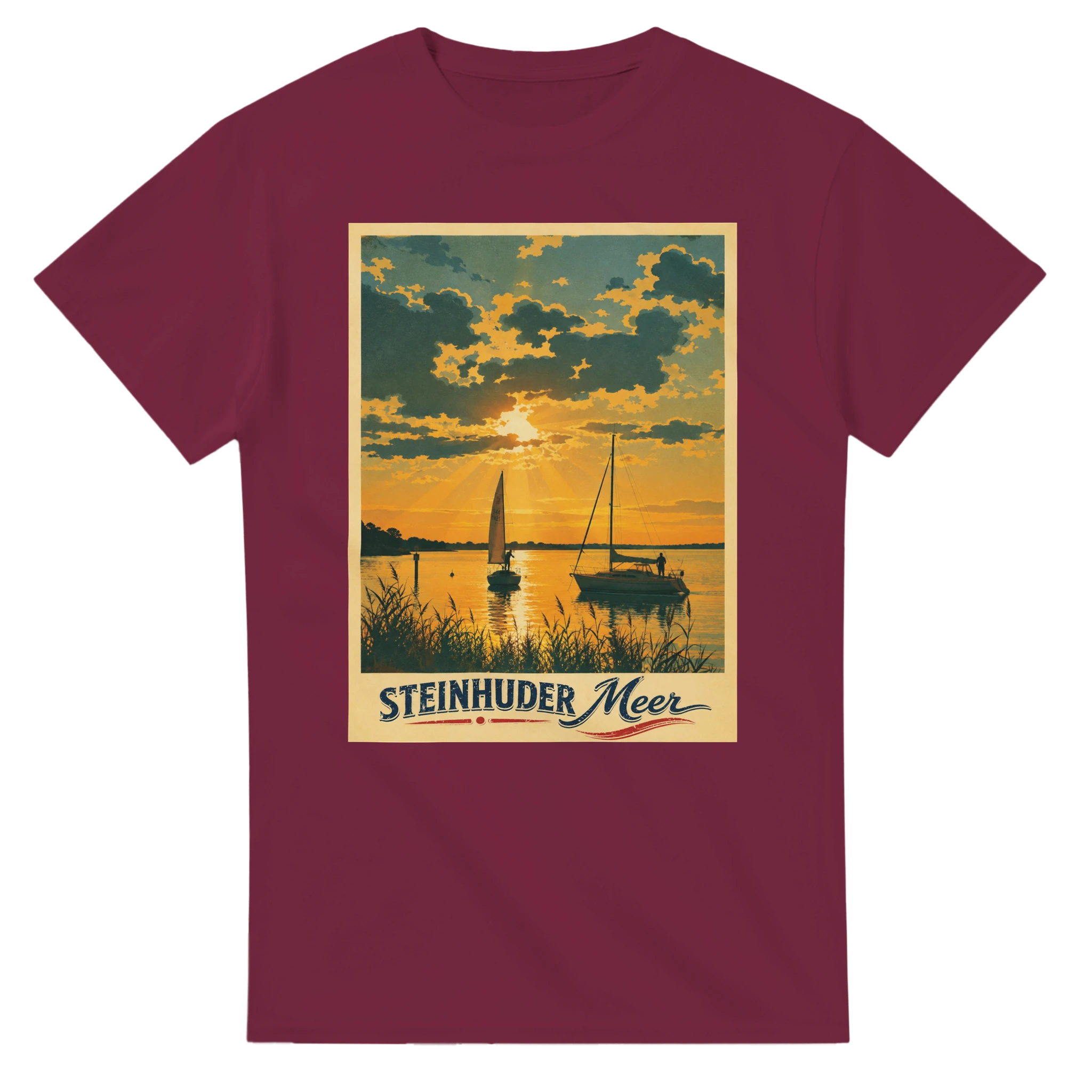 T-Shirt in Weiß mit Motiv „Segler am Steinhuder Meer beim Sunset“