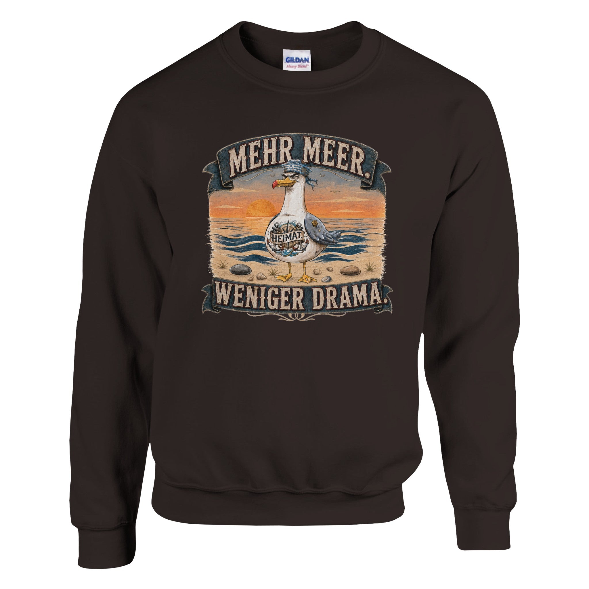 Pullover in Weiß mit Motiv „Mehr Meer. Weniger Drama.“