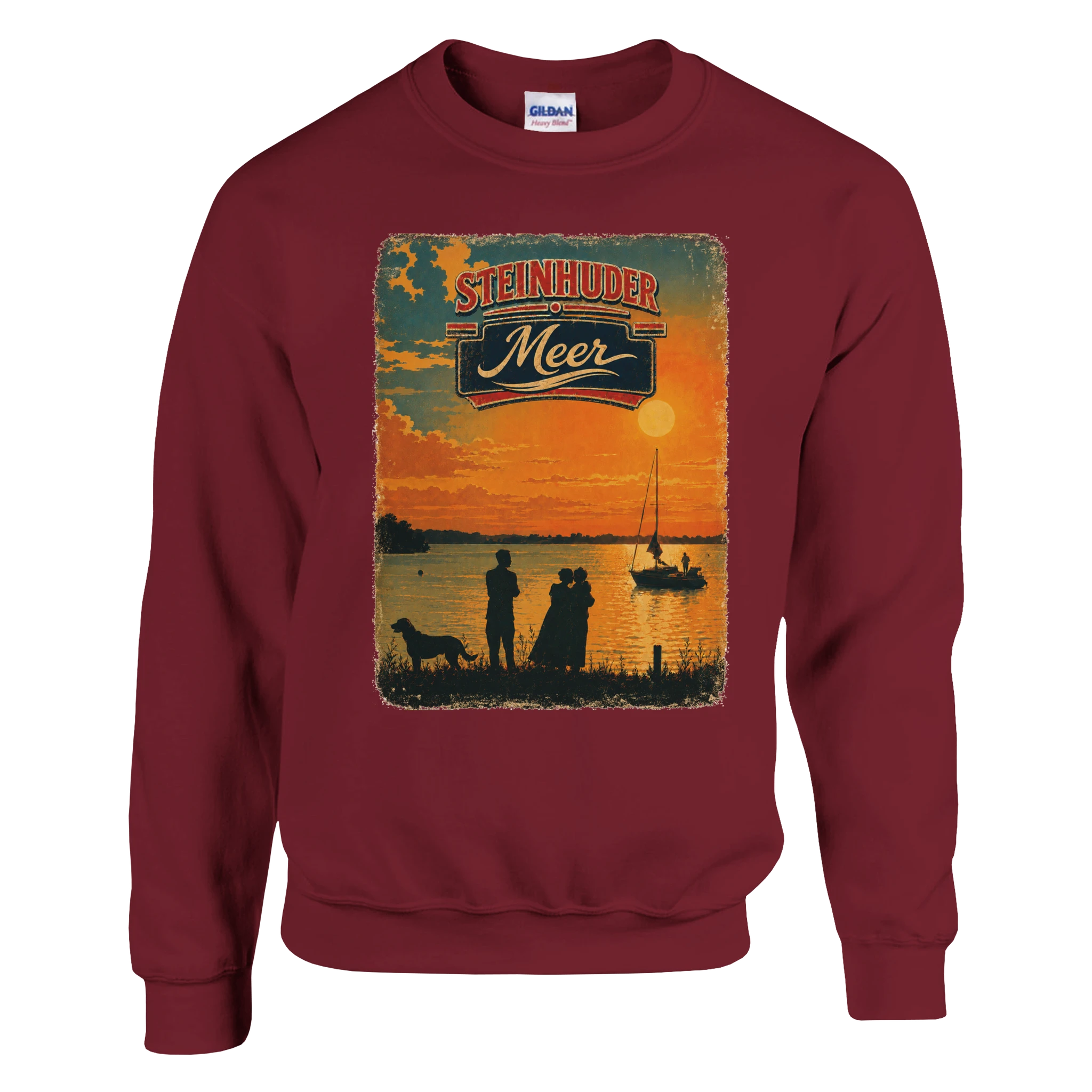 Pullover in Aschgrau mit Motiv „Familie beim Sunset“