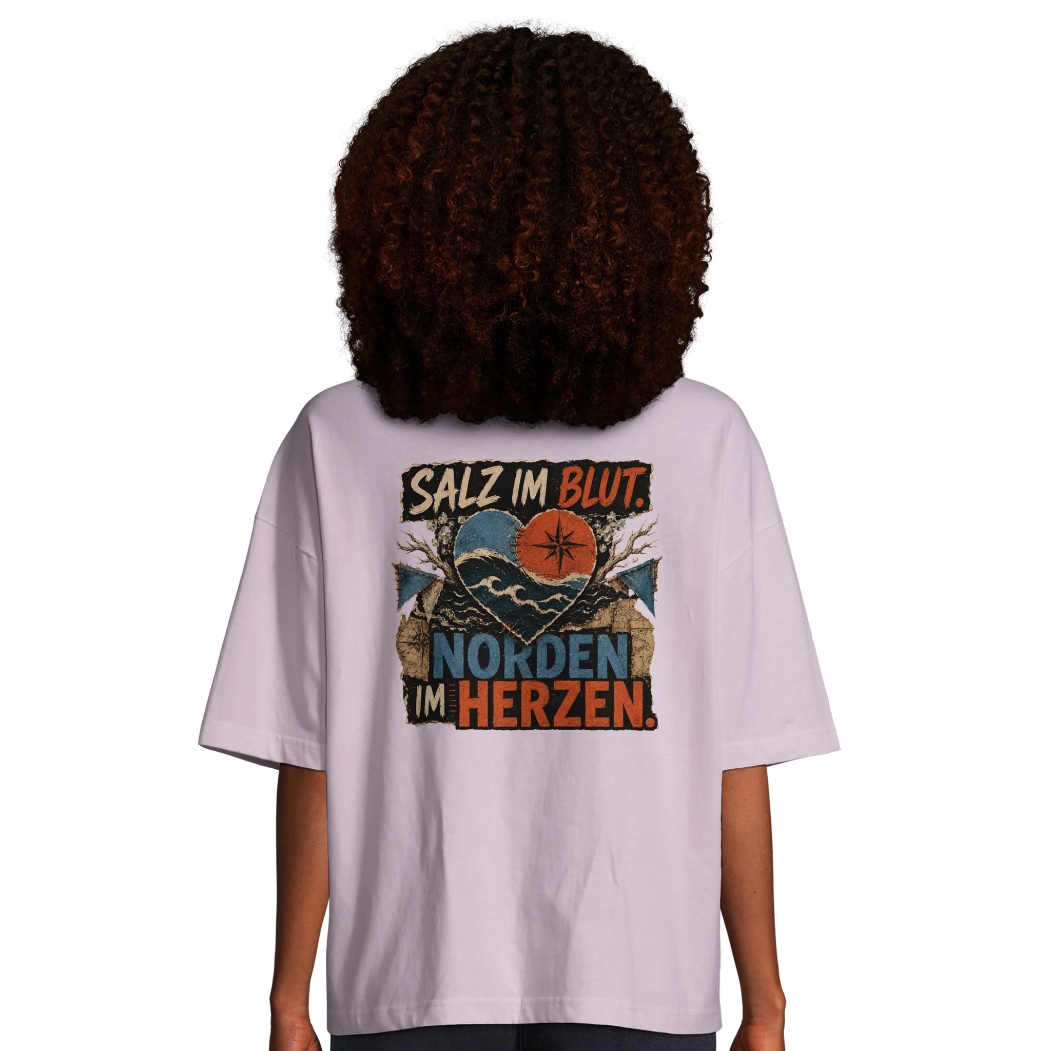 Damen-T-Shirt in Hellgelb mit Motiv „Salz im Blut. Norden im Herzen.“