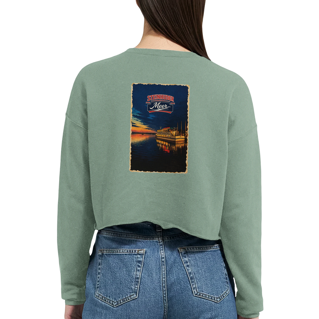 Damen-Pullover in Staubblau mit Motiv „MS Steinhude Abendstimmung“