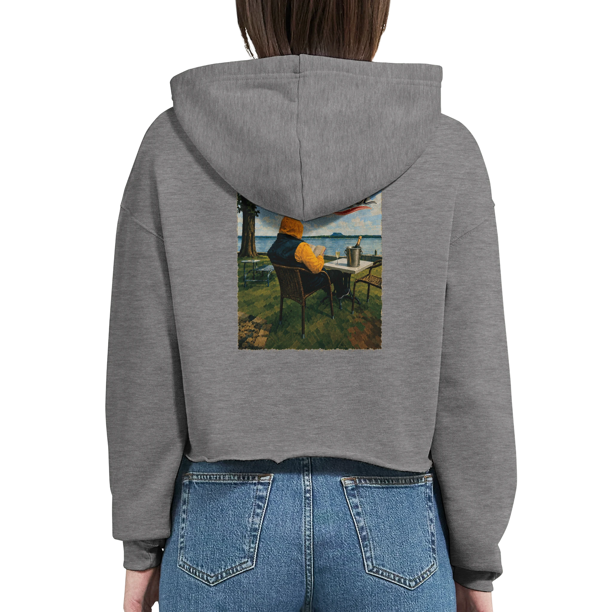 Damen-Hoodie in Pfirsich mit Motiv „Relax und Champagner“