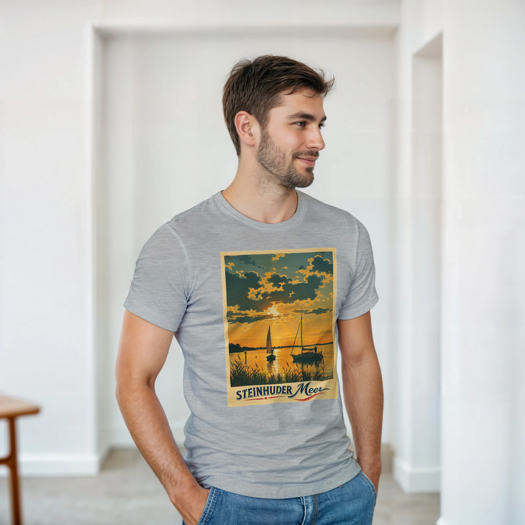 T-Shirt in Natur mit Motiv „Segler am Steinhuder Meer beim Sunset“