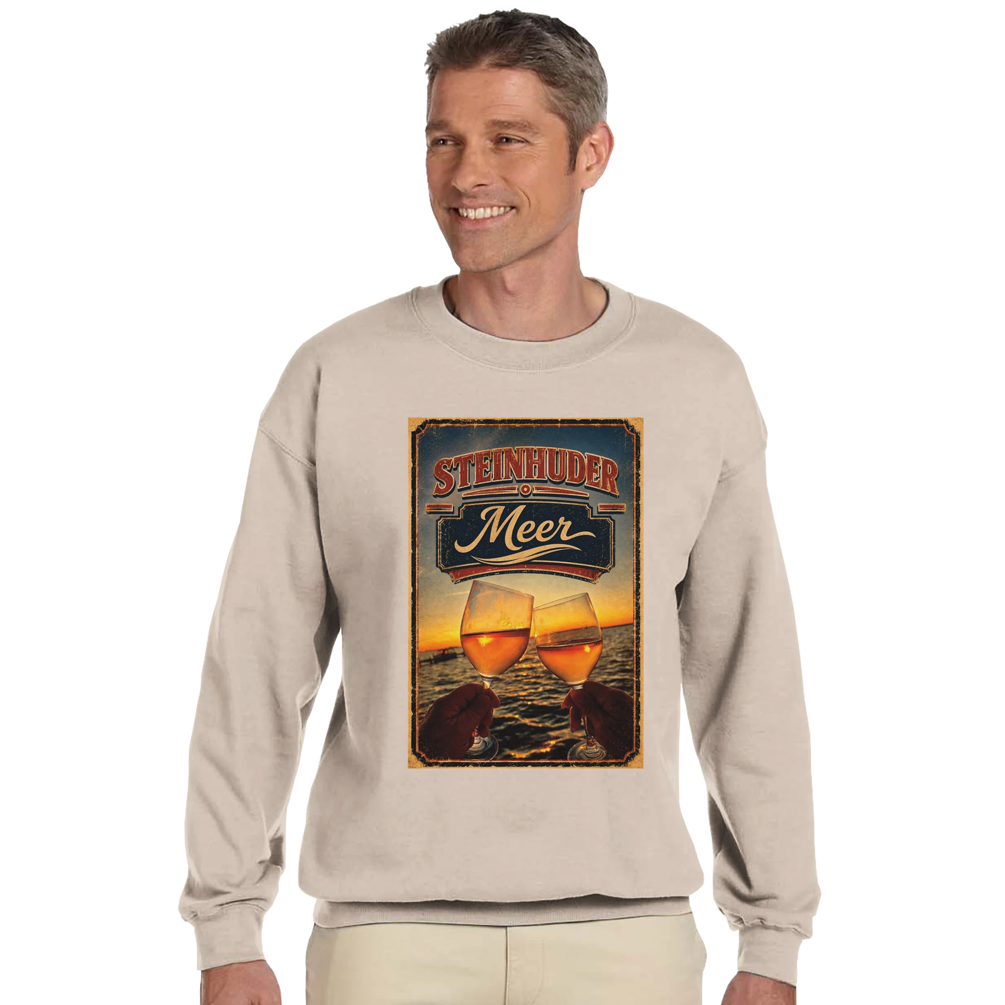 Pullover in Aschgrau mit Motiv „Stößchen bei Sunset“