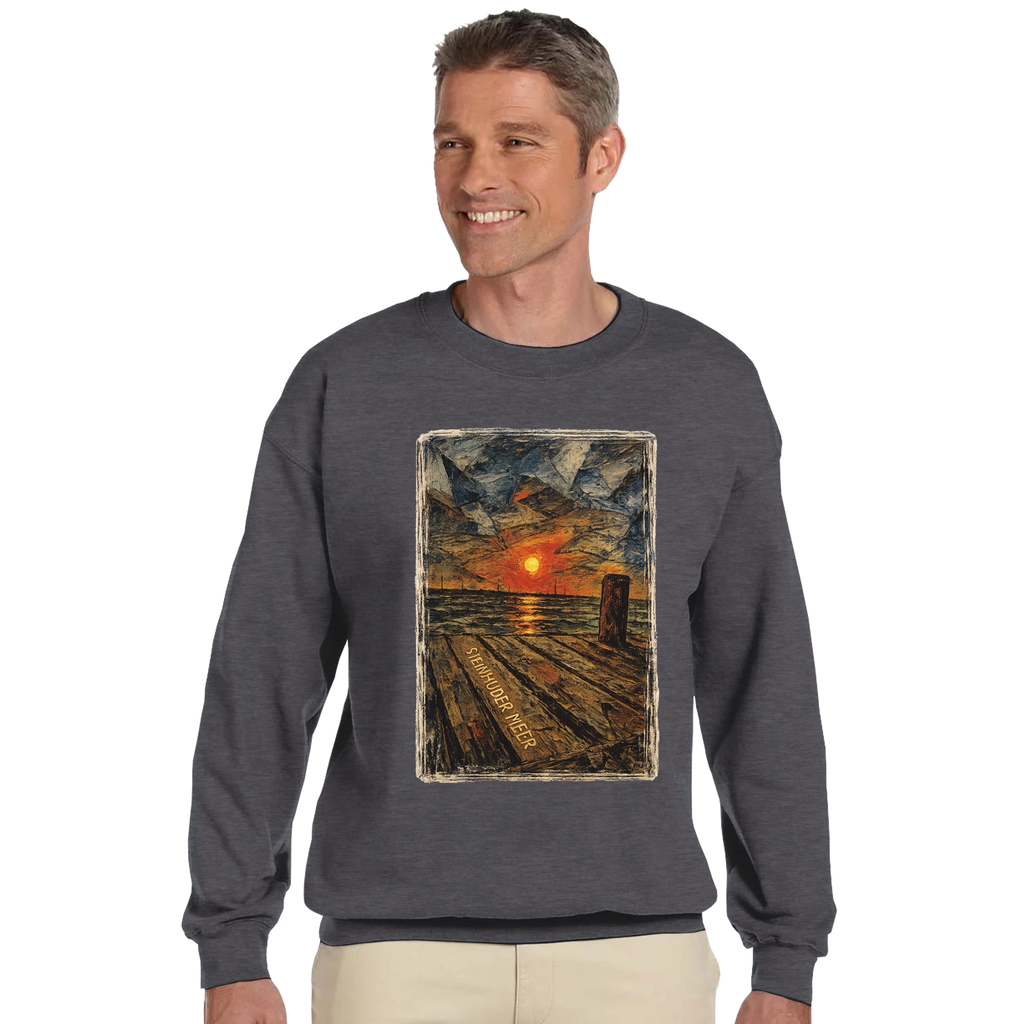 Pullover in Aschgrau mit Motiv „Steinhuder Meer Kunst“