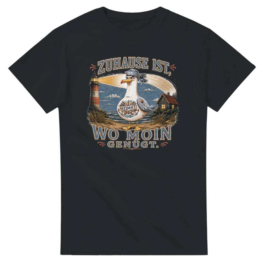 T-Shirt in Weiß mit Motiv „Zuhause ist, wo Moin genügt. Möwe“
